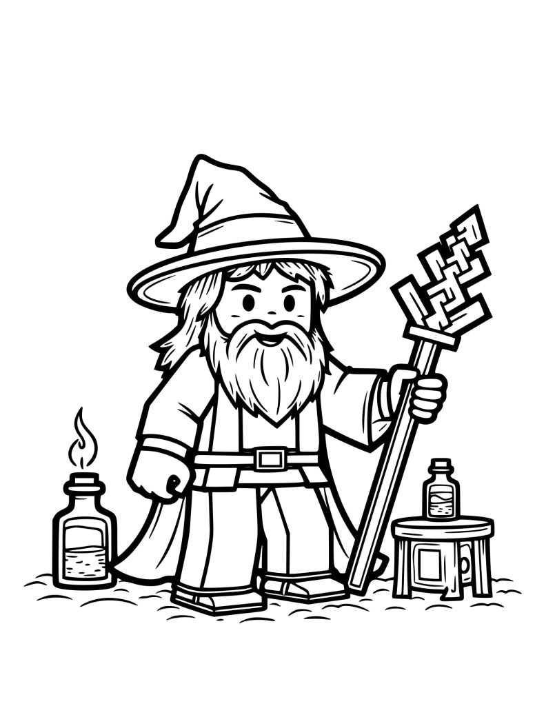 Desenho Encantador de Mago no Mundo Minecraft