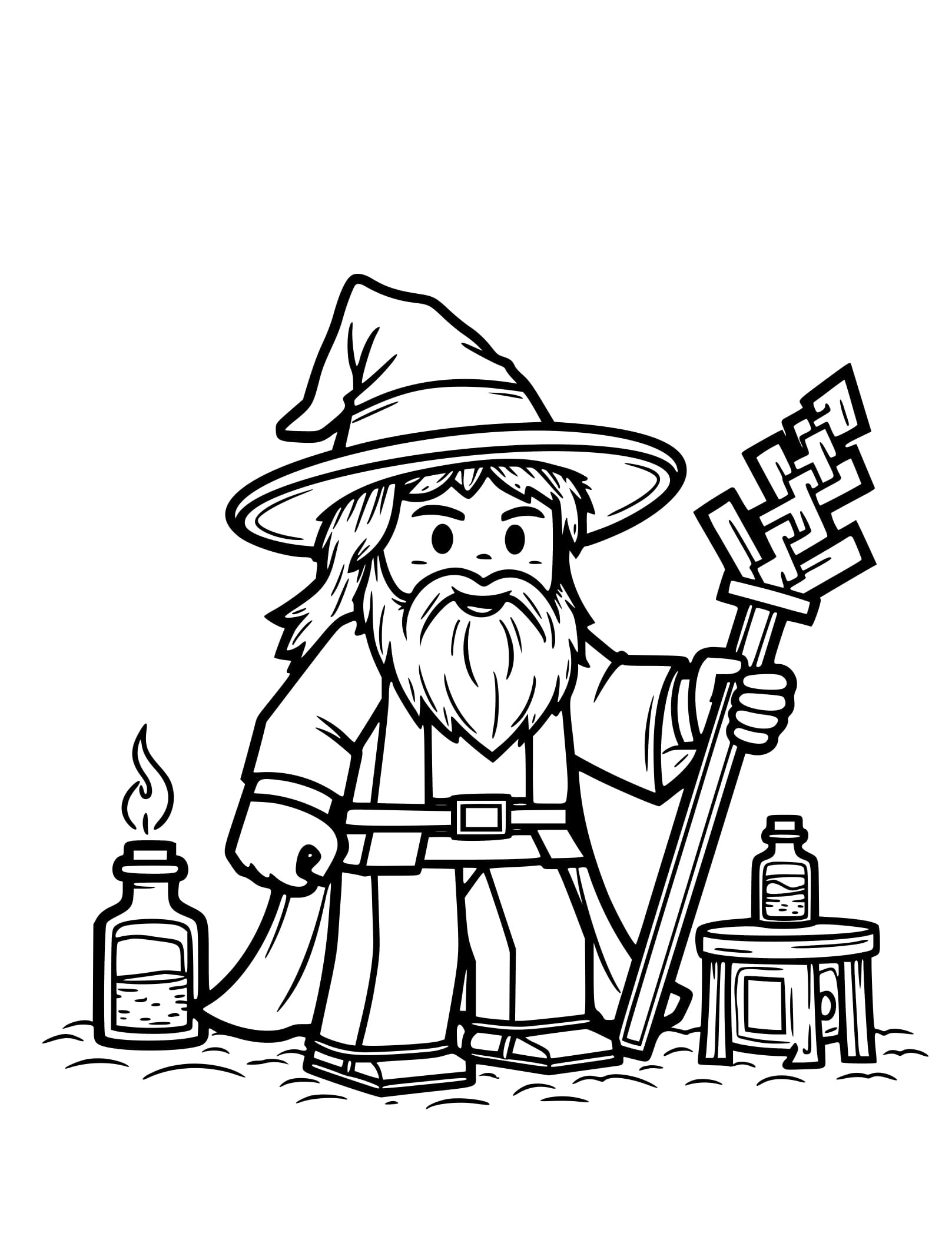 Desenho Encantador de Mago no Mundo Minecraft