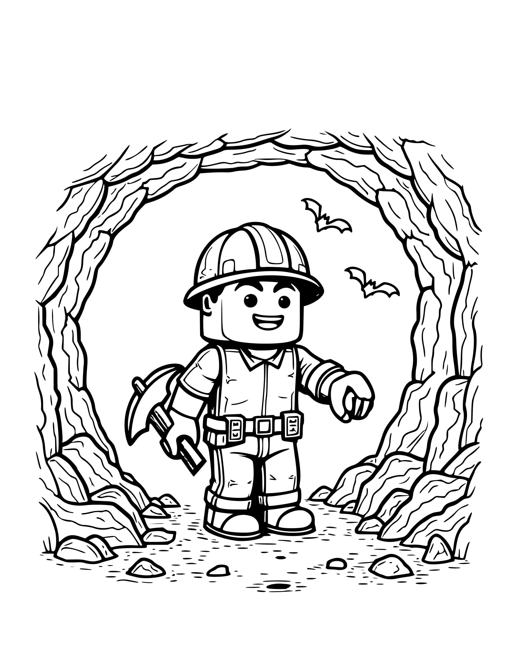 Desenho de Minecraft Mineiro em uma Caverna Colorir