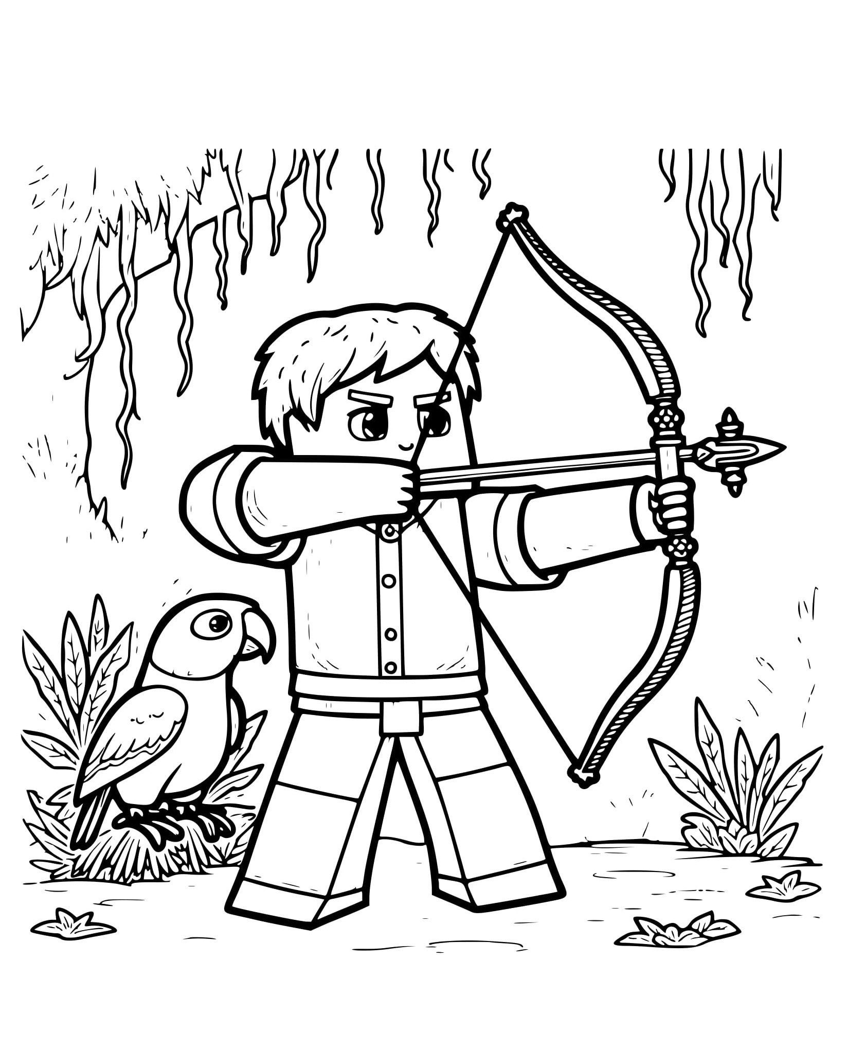 Desenhos Minecraft de Arqueiro na Selva para Colorir