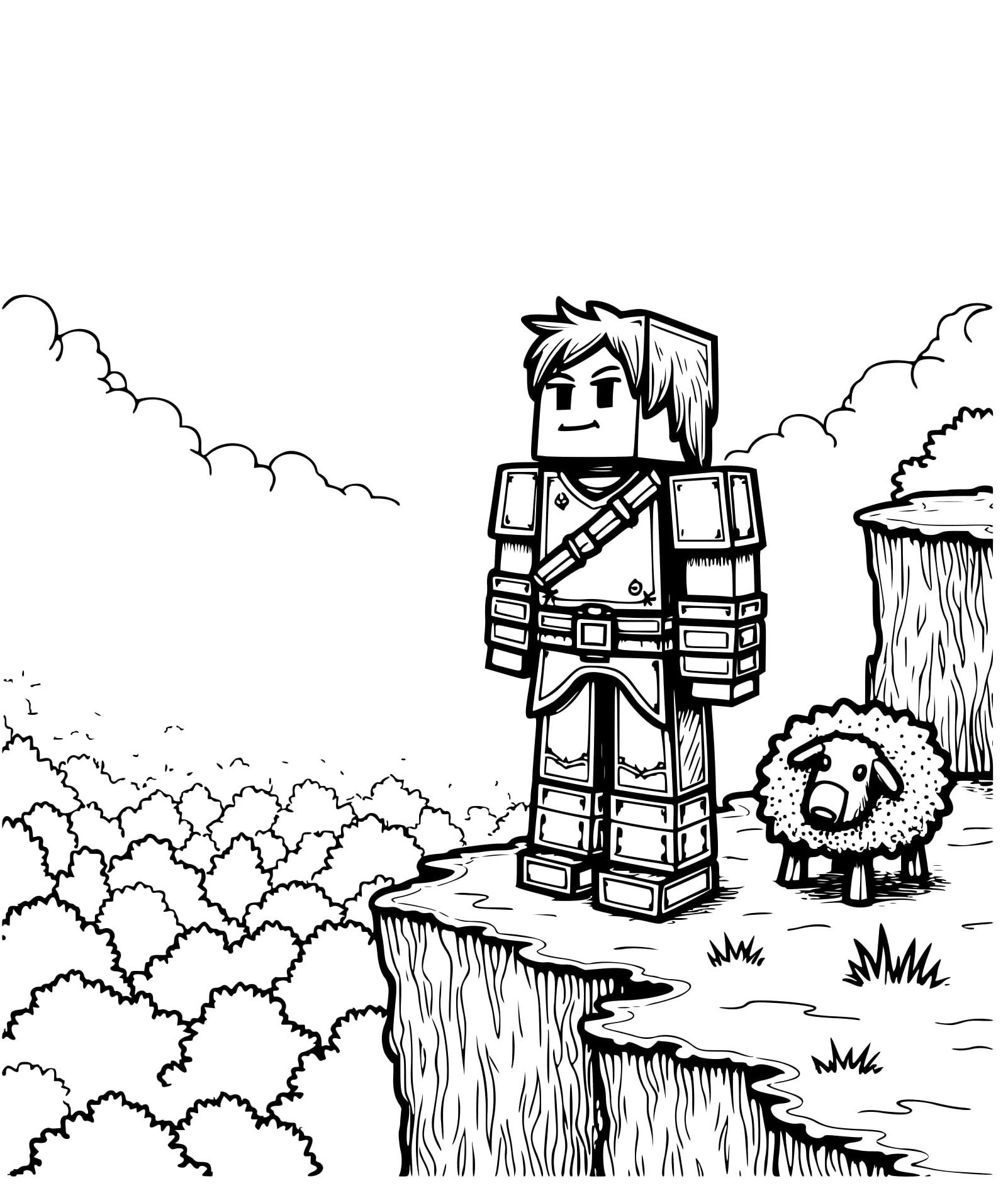 Desenhos Aventureiro e ovelha do Minecraft para Colorir