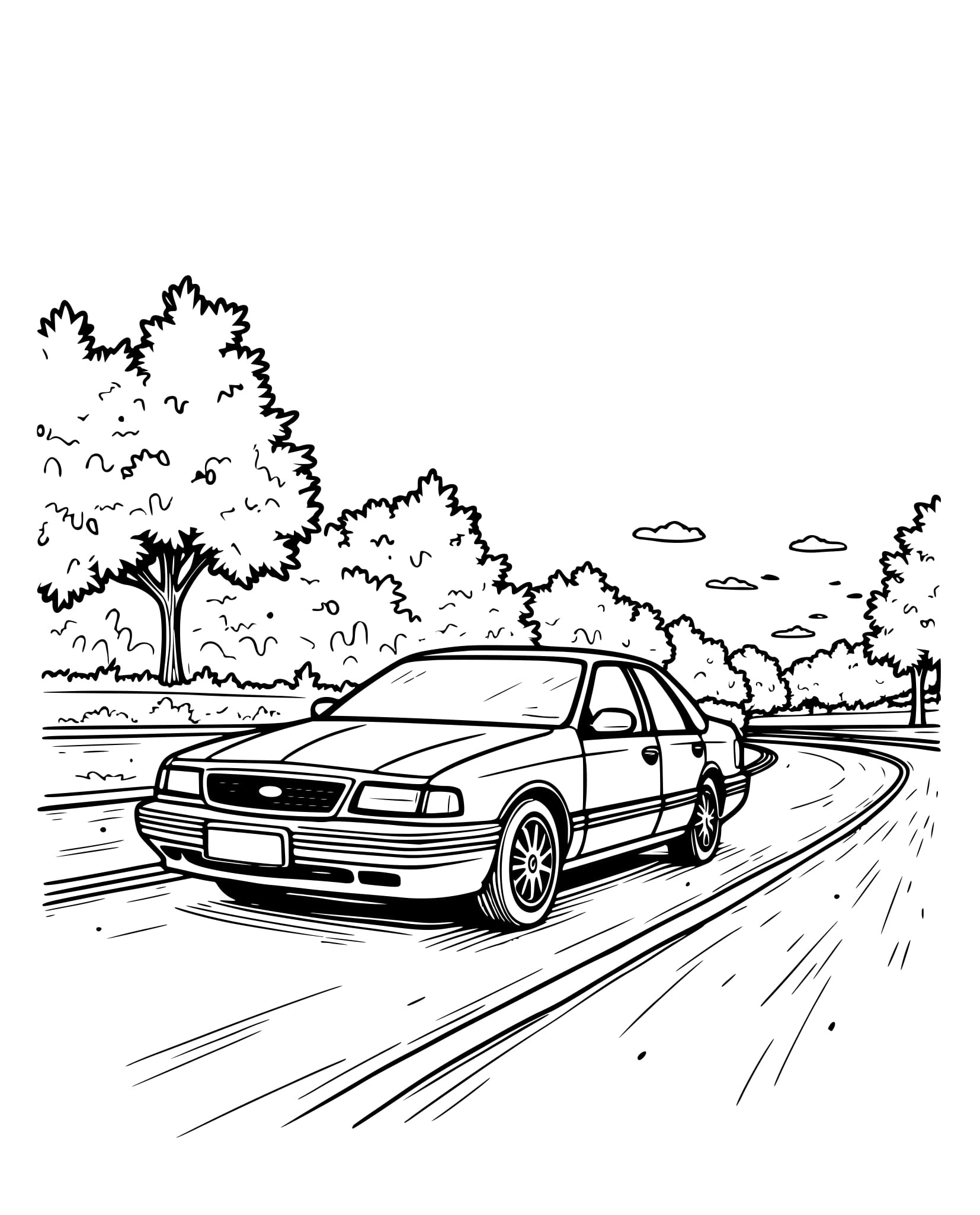 Desenho Ford Taurus 1993 na Estrada para Colorir