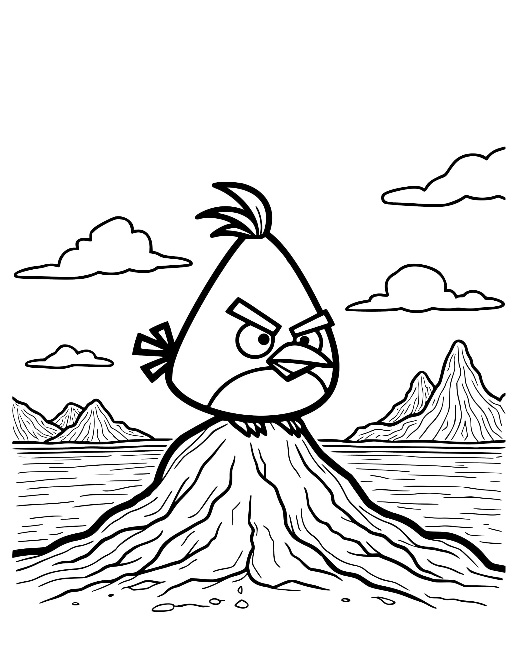 Desenho Angry Birds na Montanha para Colorir
