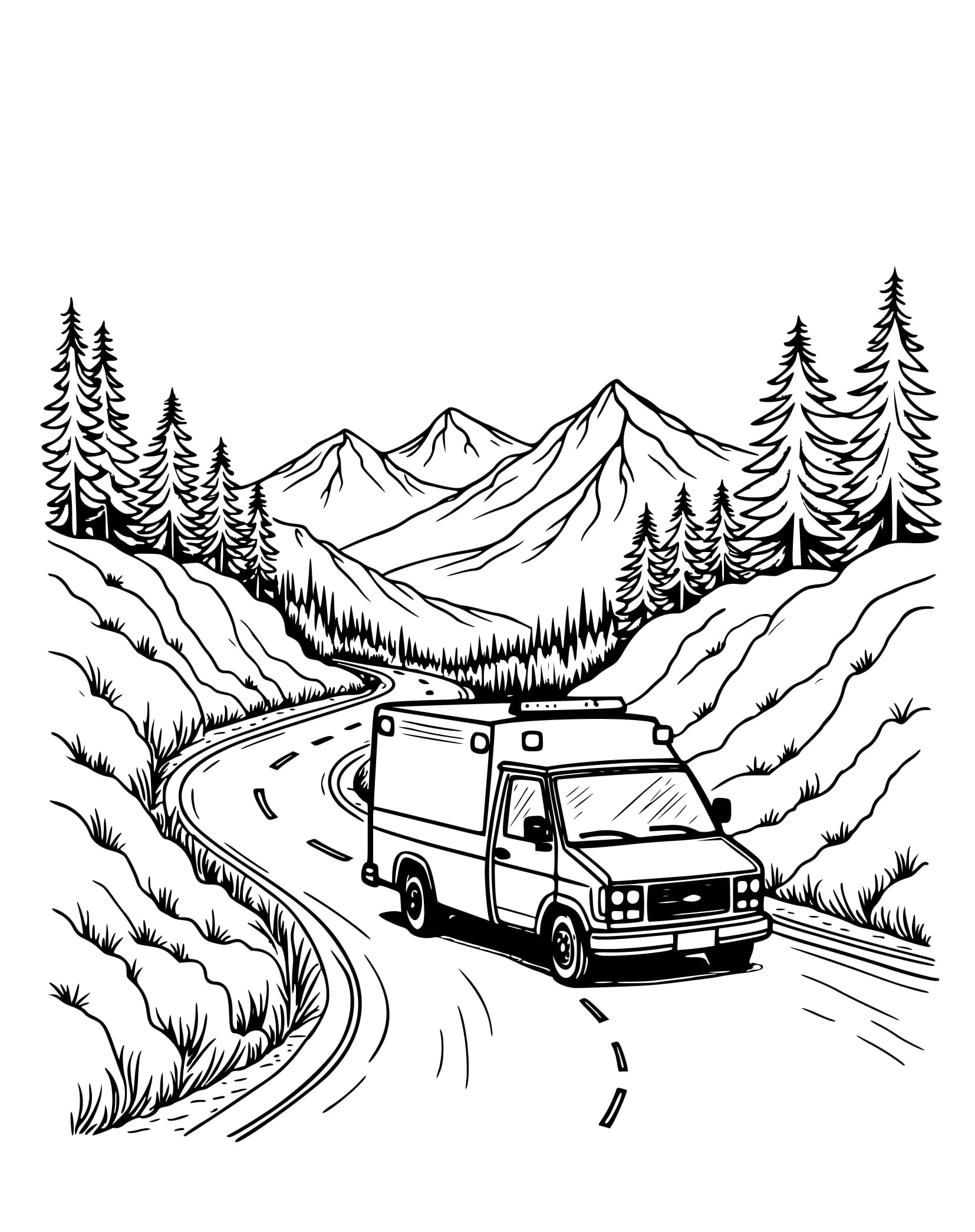 Desenho de Ambulância nas Montanhas Colorir