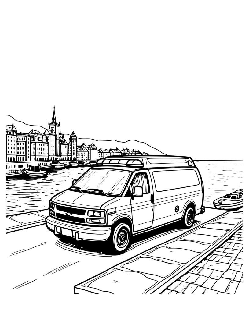 Desenho Ambulância Perto do litoral Colorir