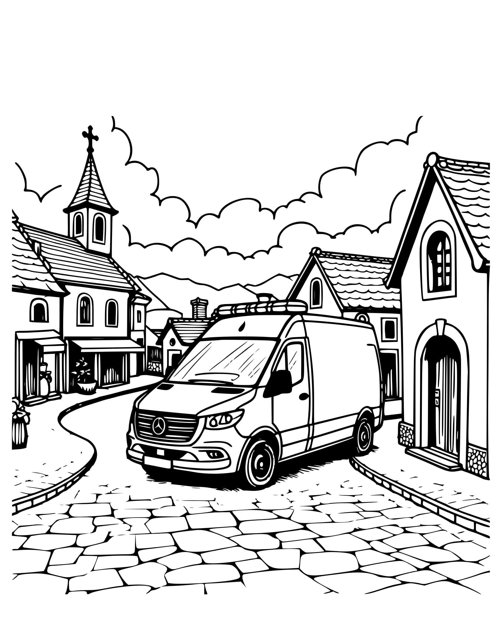 Desenho Ambulância de Vila para Colorir