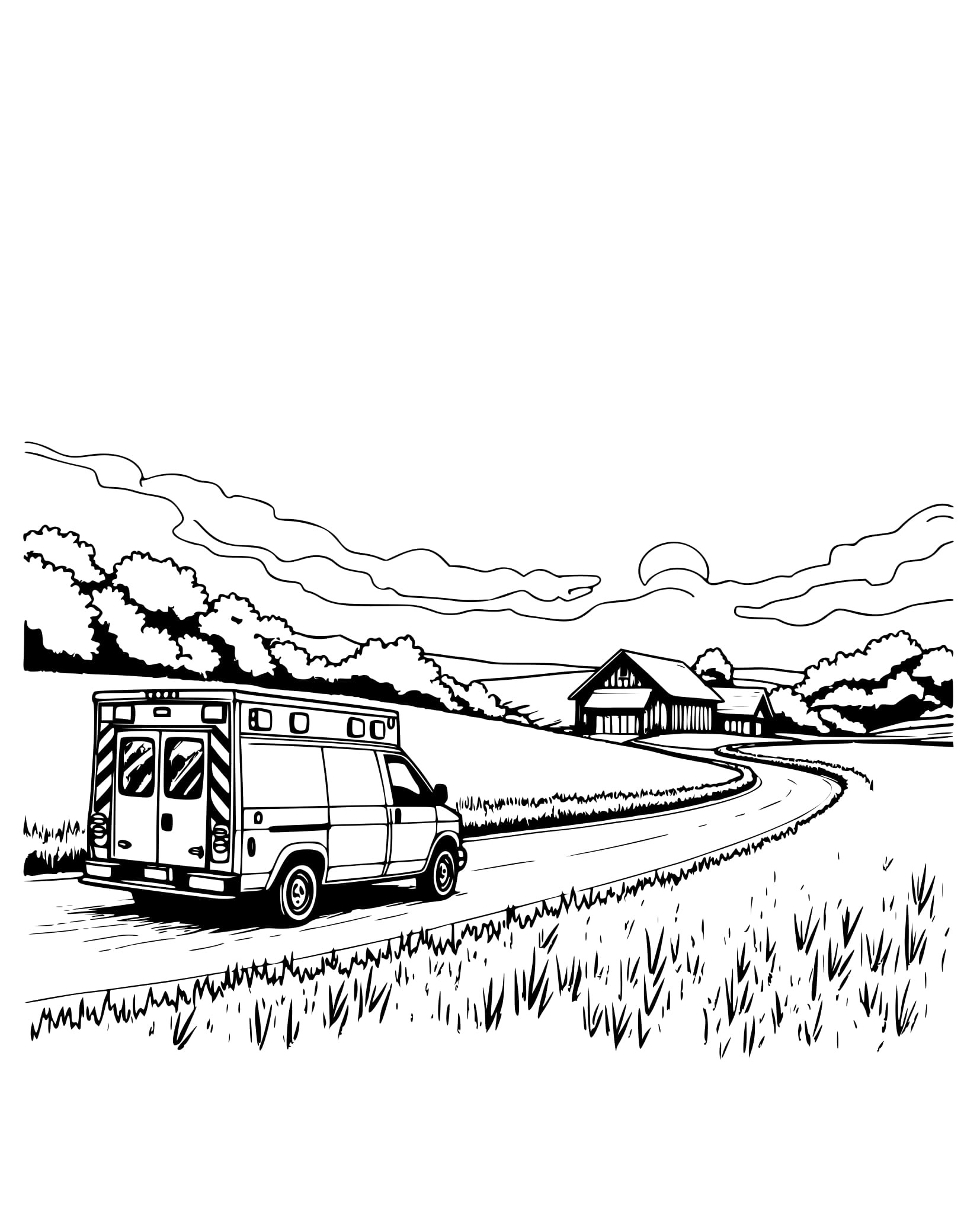 Desenho Ambulância na Campo Colorir