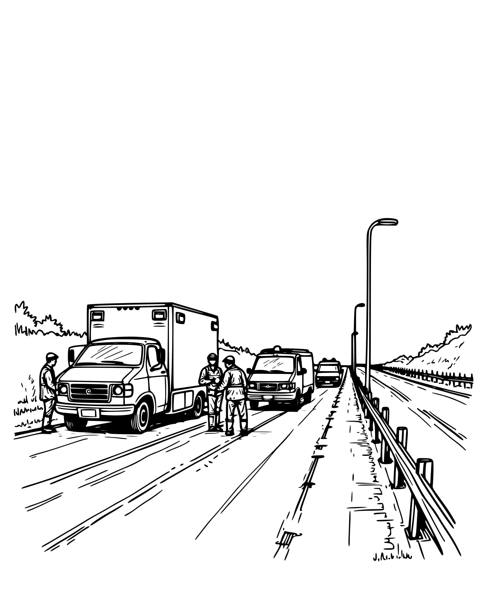 Desenho Ambulância na Rodovia Colorir