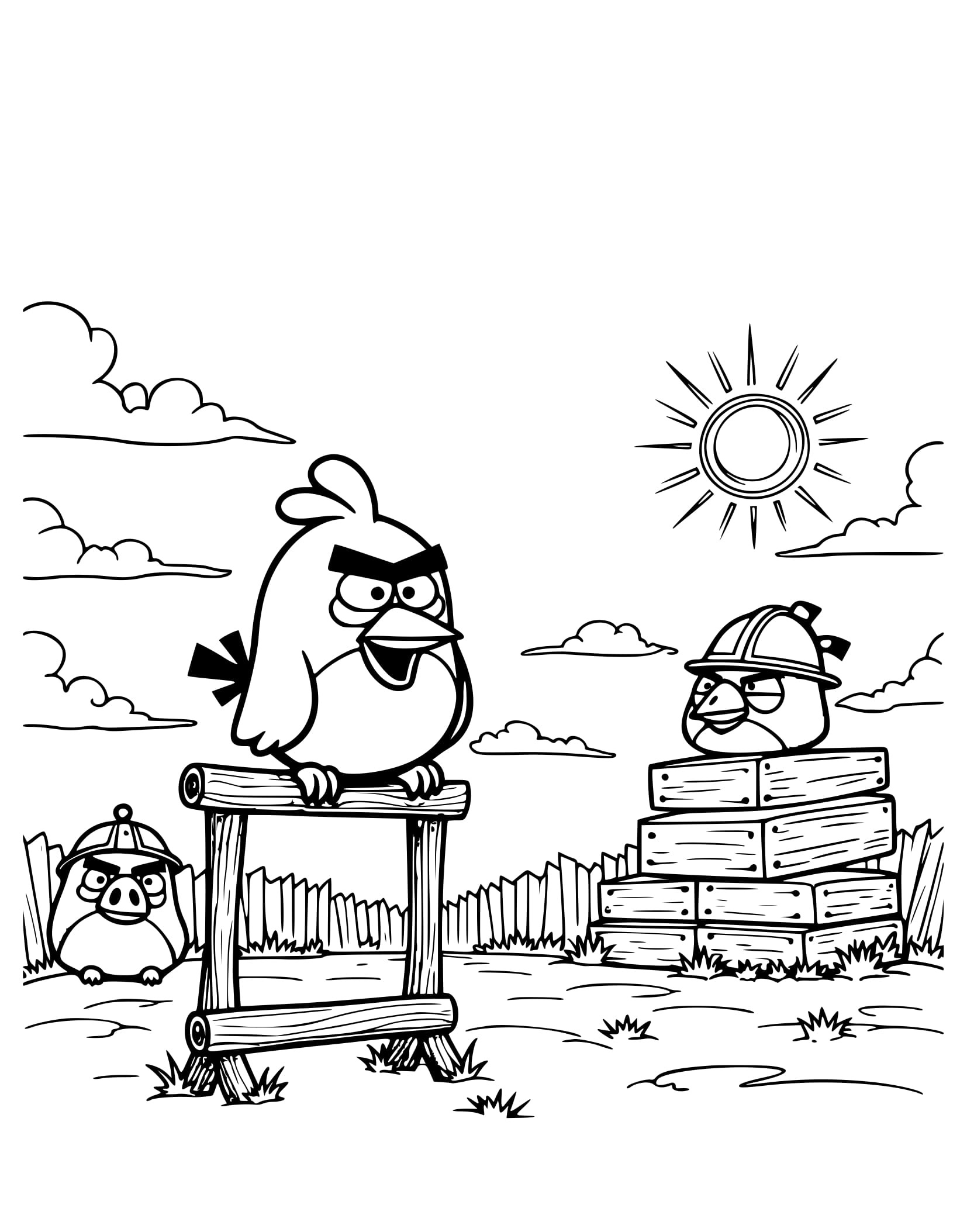 Desenho Cena de Batalha de Angry Birds para Colorir