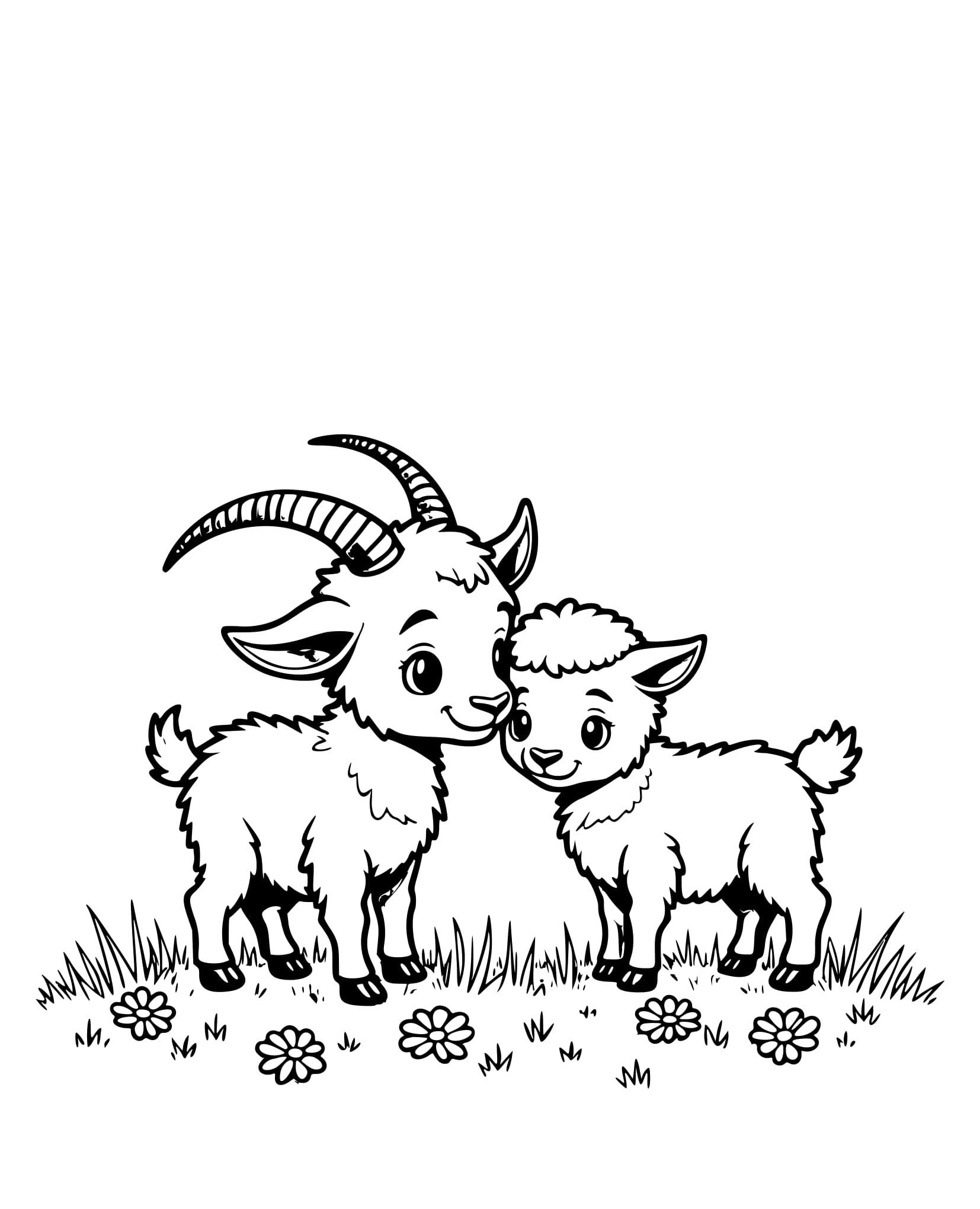 Desenho de Bebê Cabra e Cordeiro para Colorir