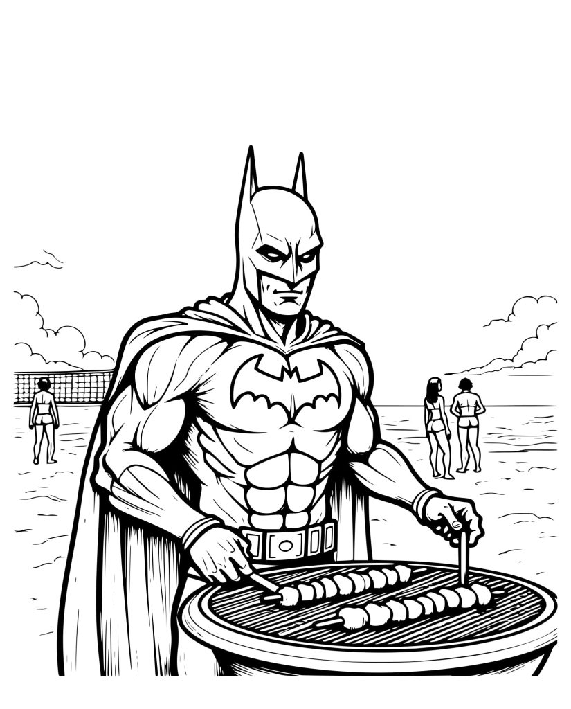 Desenho Batman Grelhando e Praia para Colorir