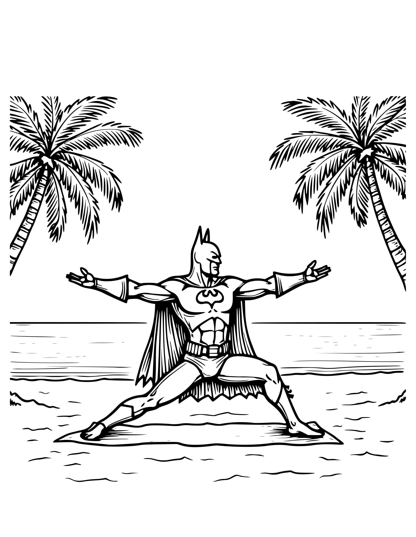 Desenho do Batman em Praia Tropical Colorir
