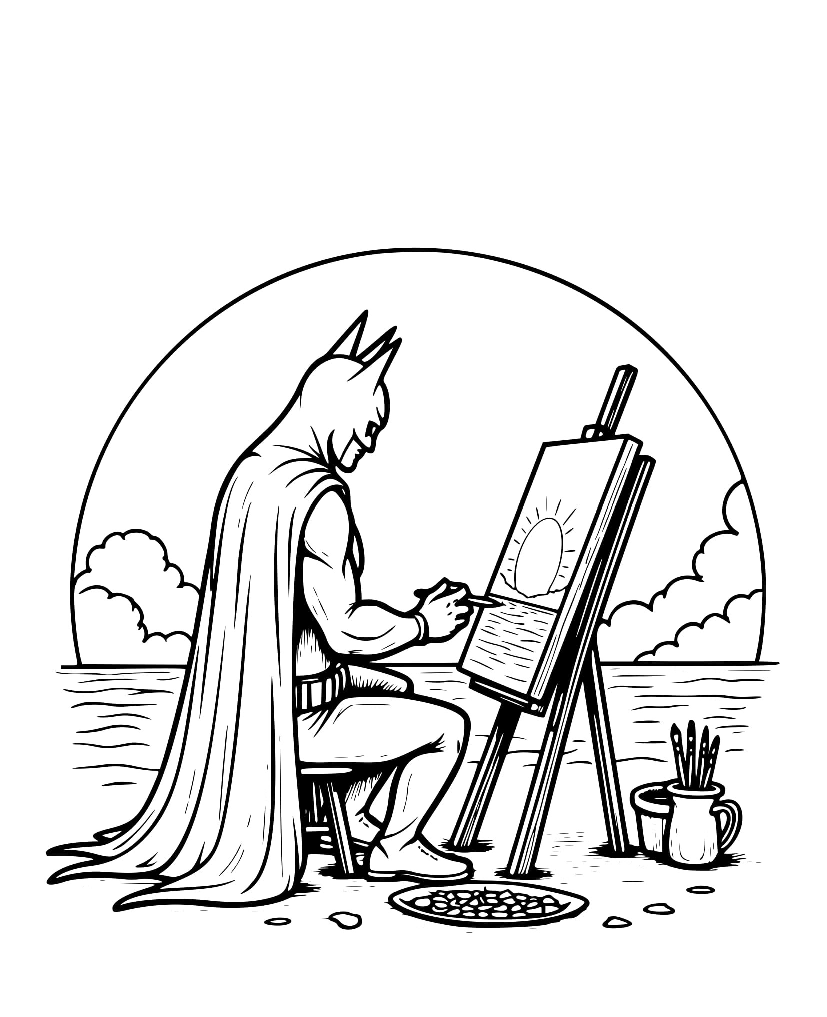 Desenho Batman Pintando um Pôr para Colorir