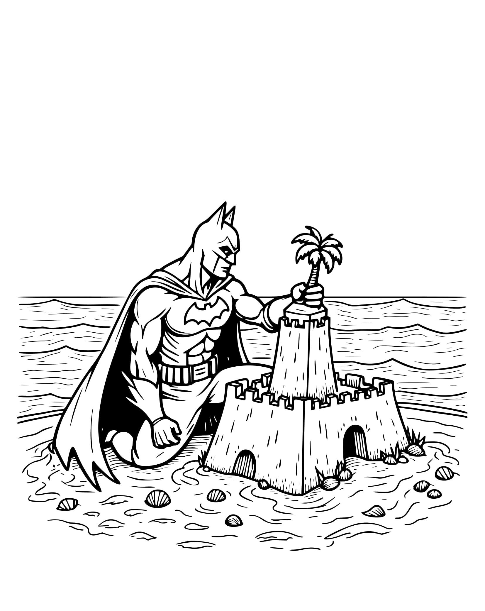Desenho Batman Construindo um Castelo de Areia Colorir