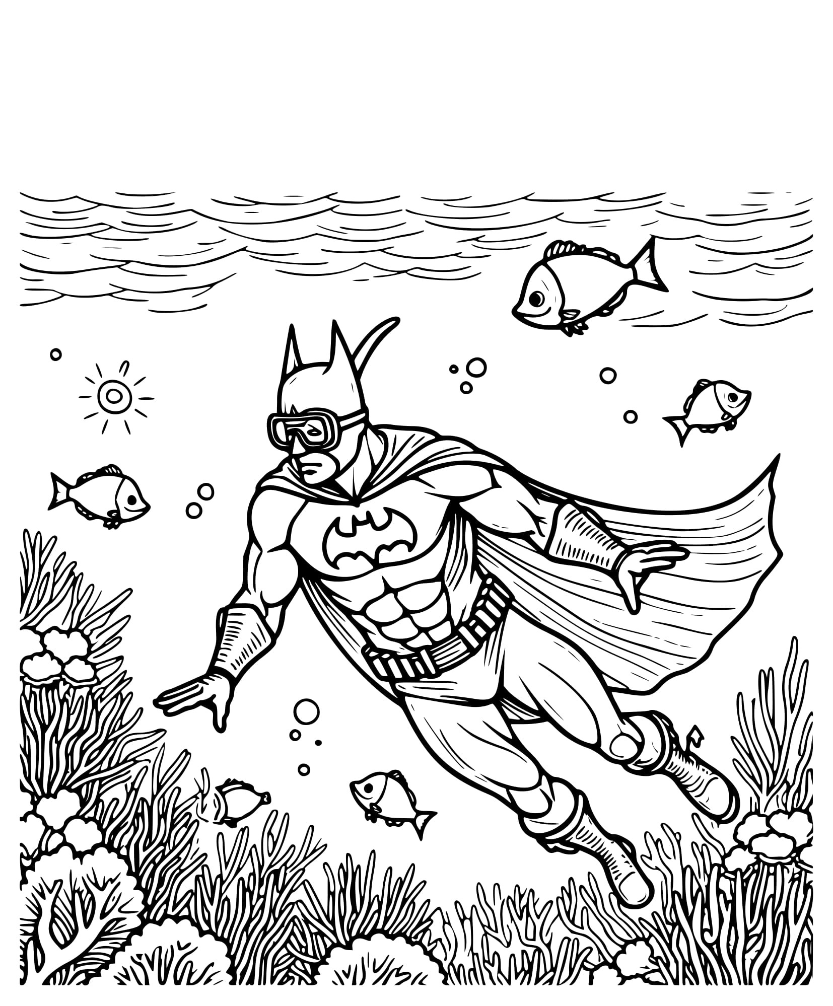 Desenho Batman Mergulhando com Snorkel Colorir