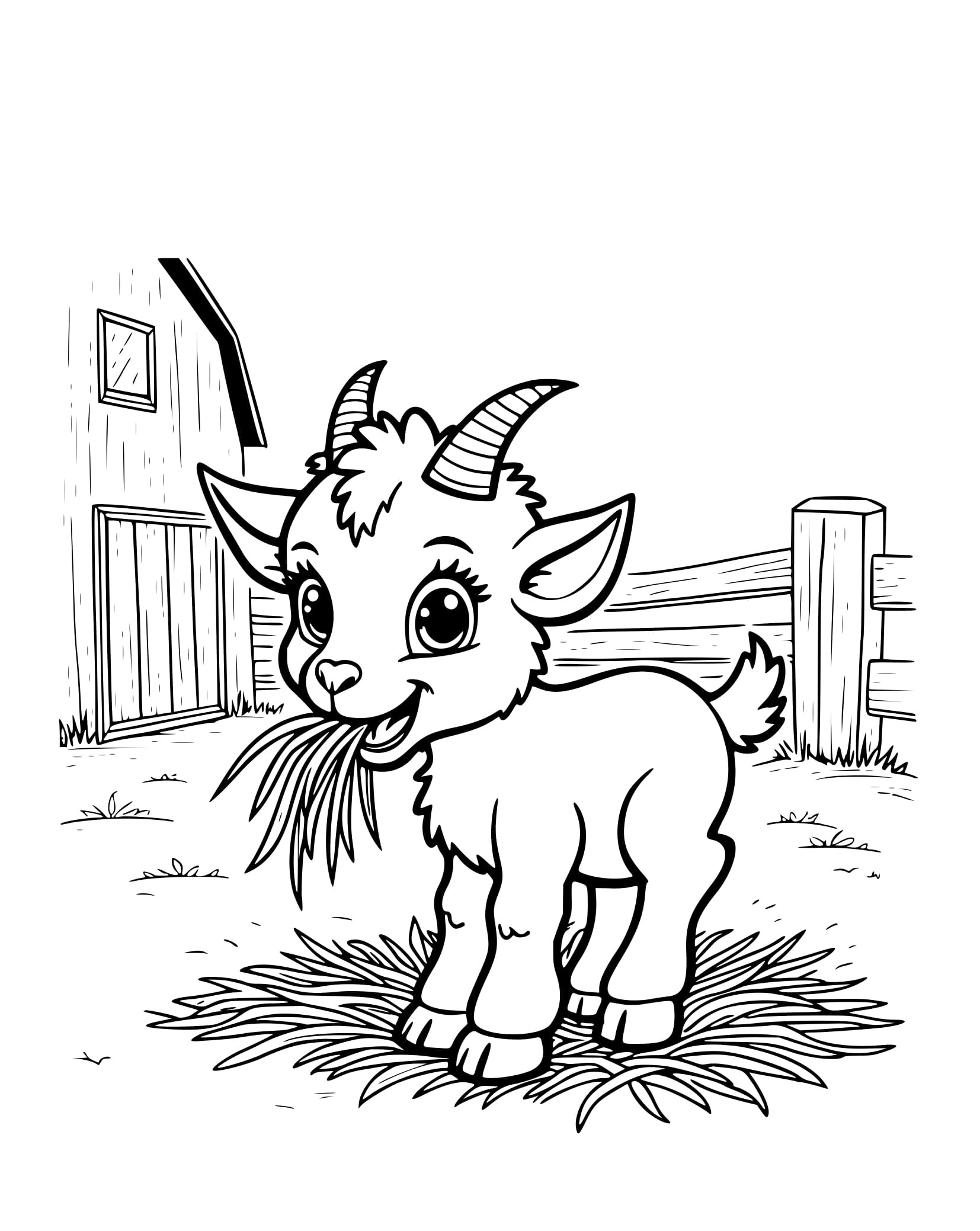 Desenho de Cabrito na Fazenda Colorir para Crianças