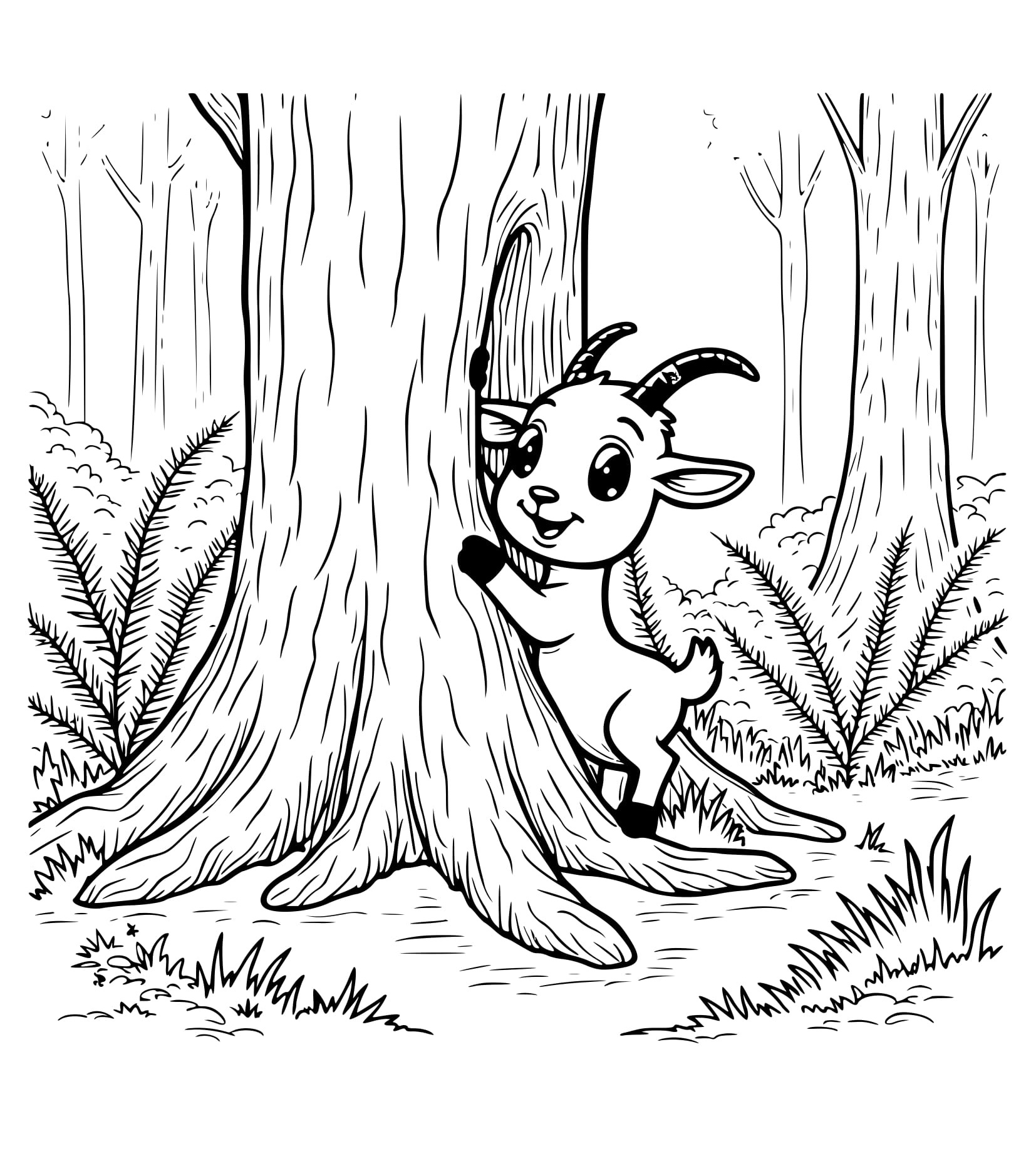 Desenho Cabra de Bebê na Floresta Colorir