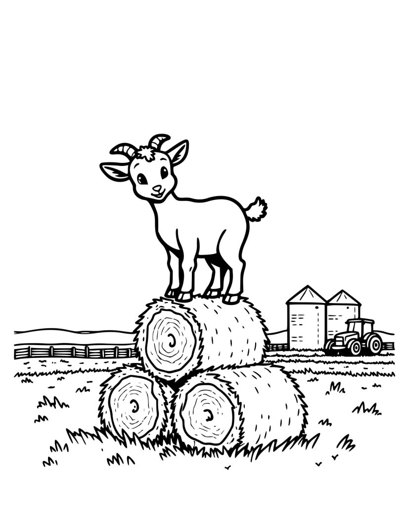 Desenho Cabrito em fardos de feno para Colorir