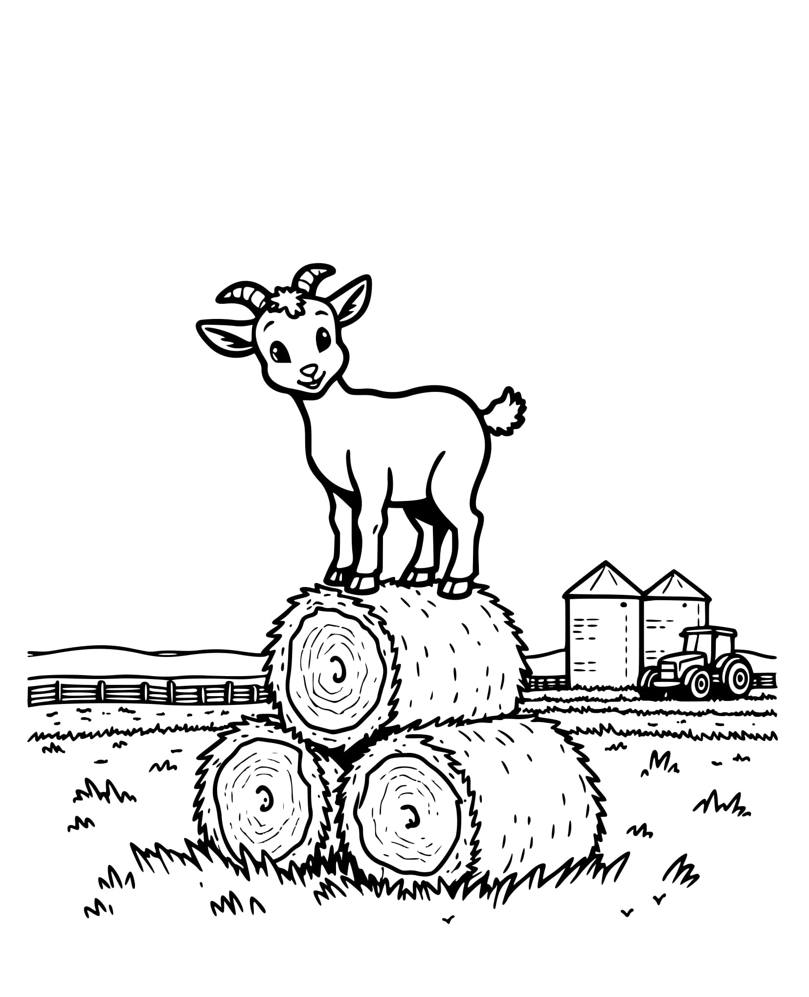 Desenho Cabrito em fardos de feno para Colorir