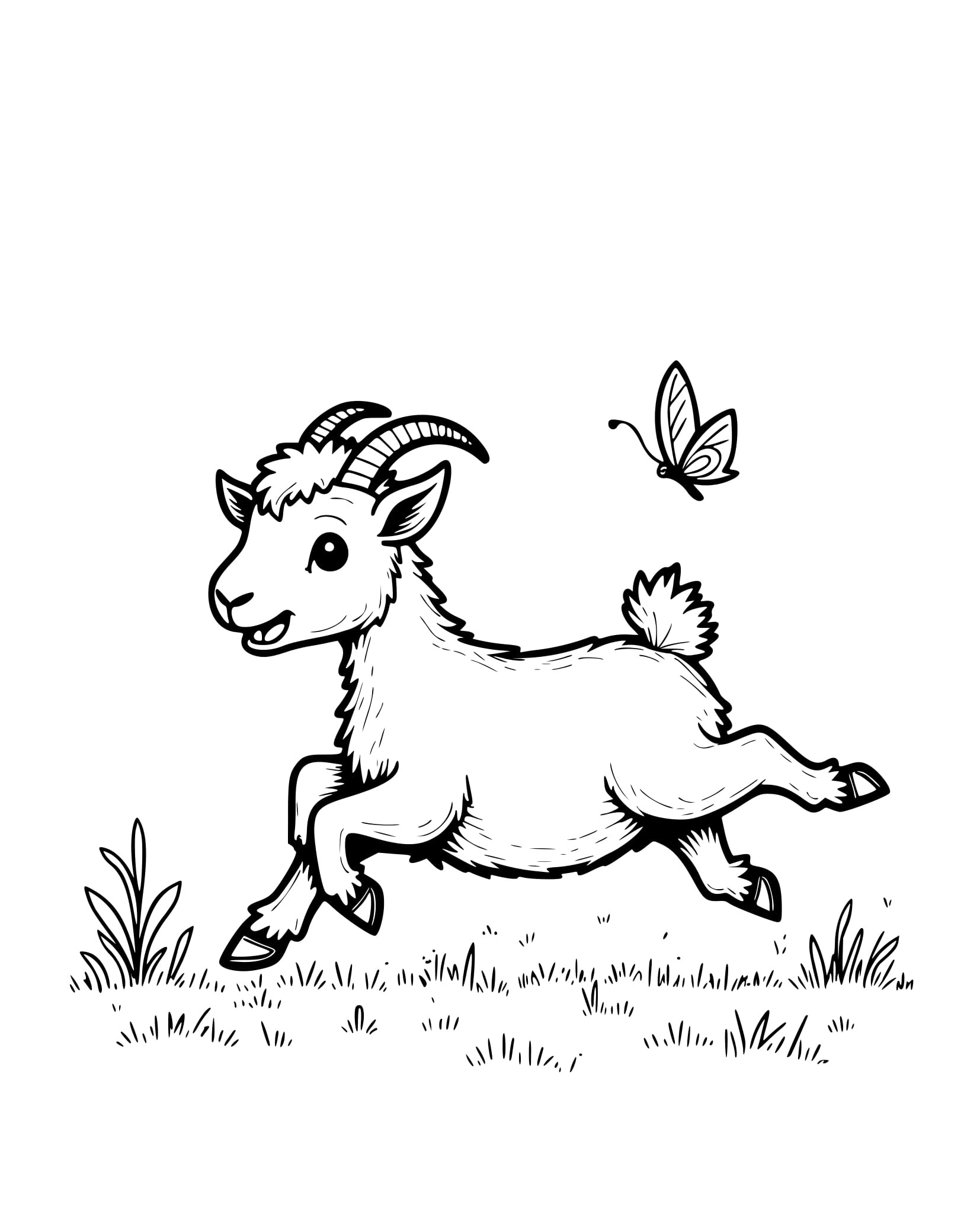 Desenho Fofinho Cabrito e Borboleta para Colorir