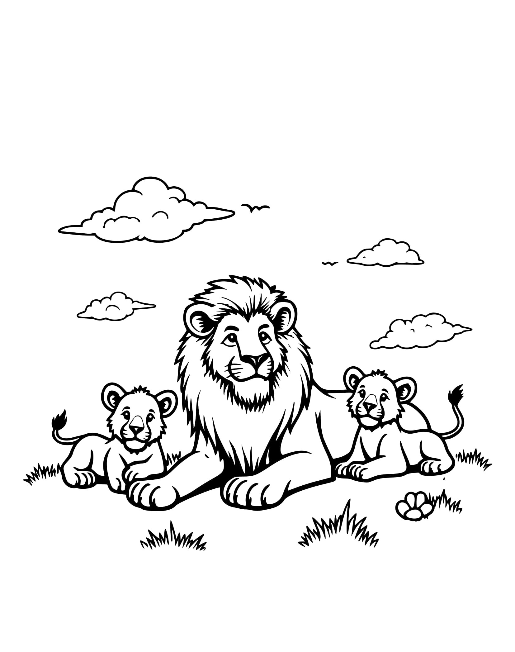 Desenho Família de leões na Savana Colorir