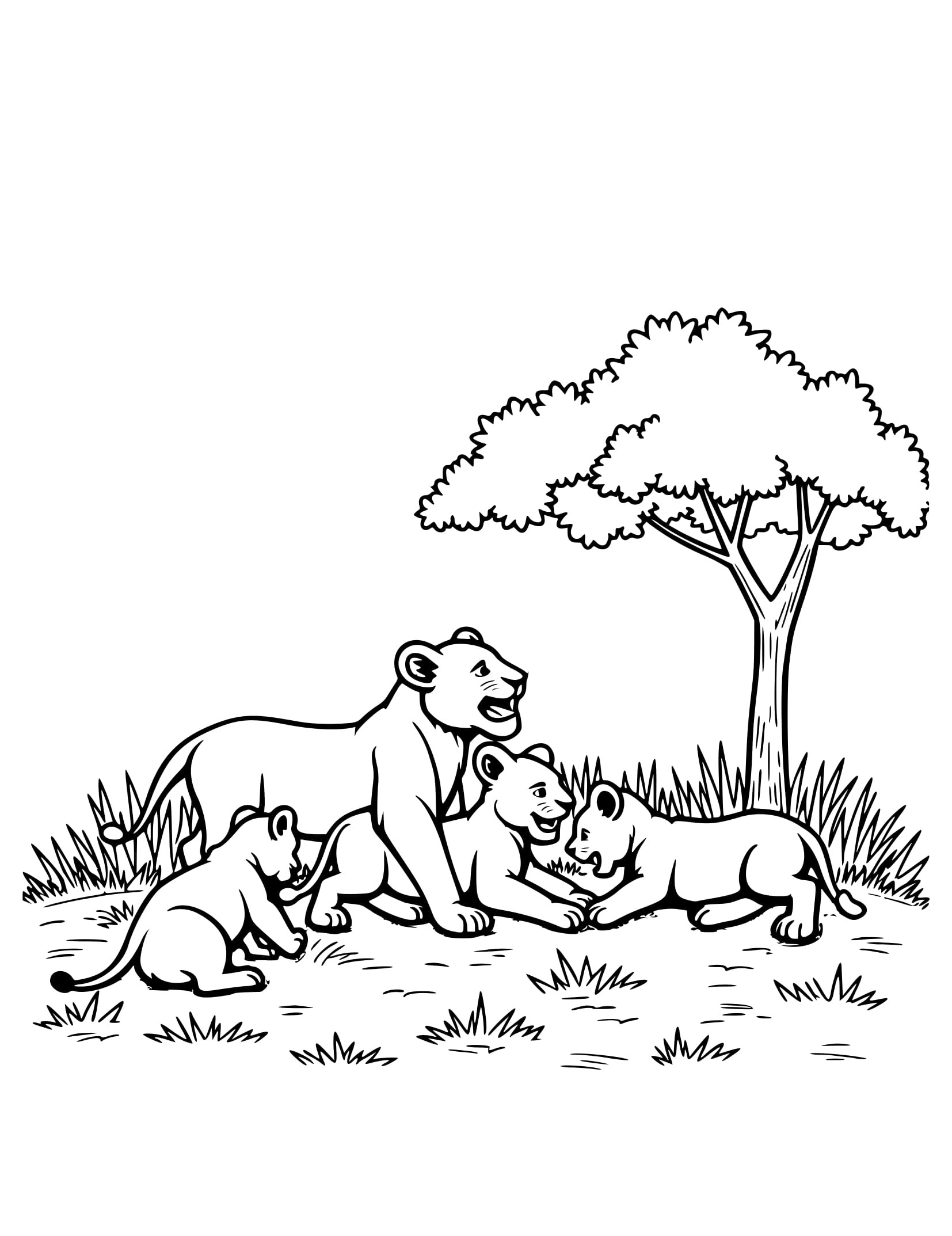 Desenho Família de leões na grama Colorir