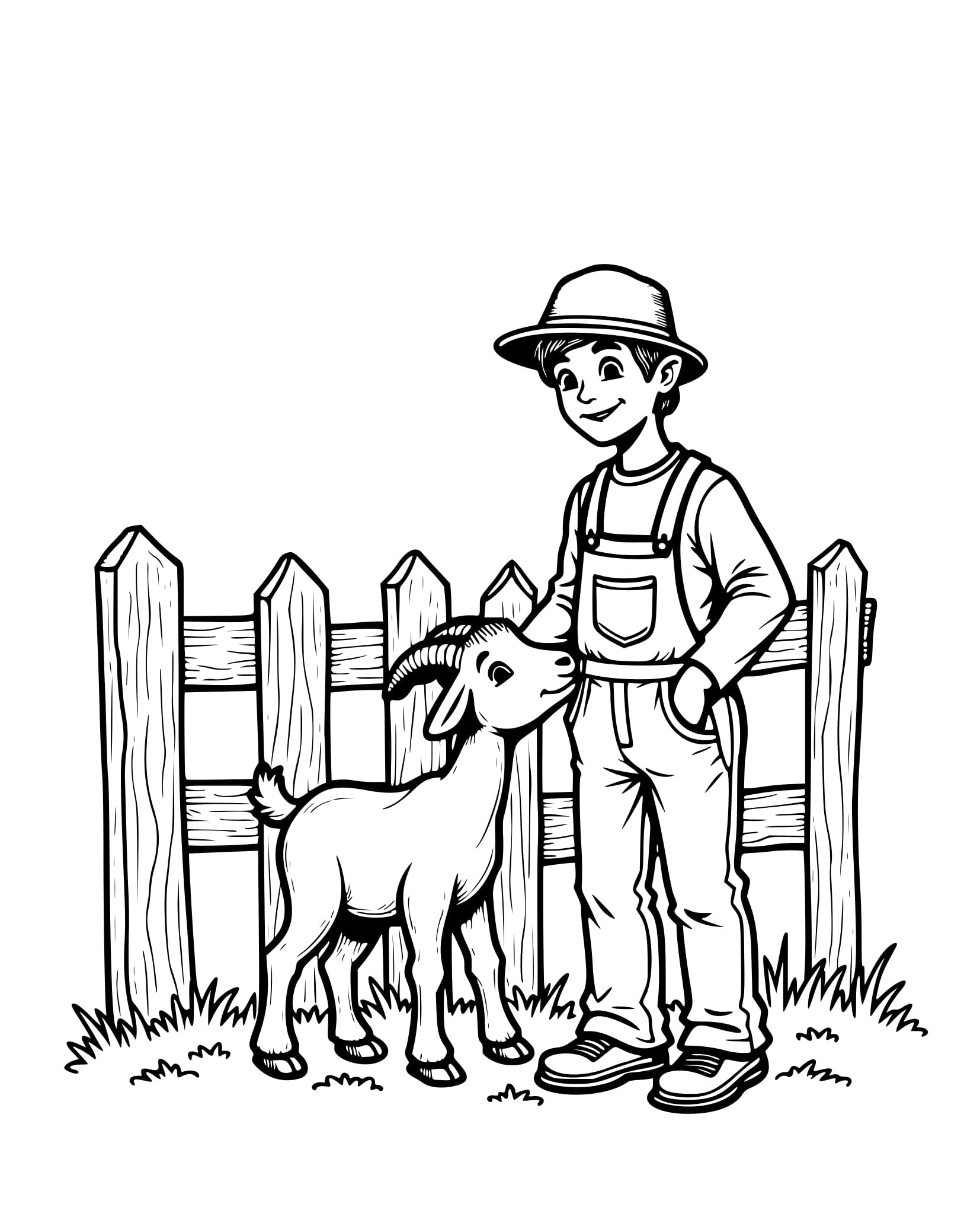 Desenho de Fazendeiro e Cabra para Colorir