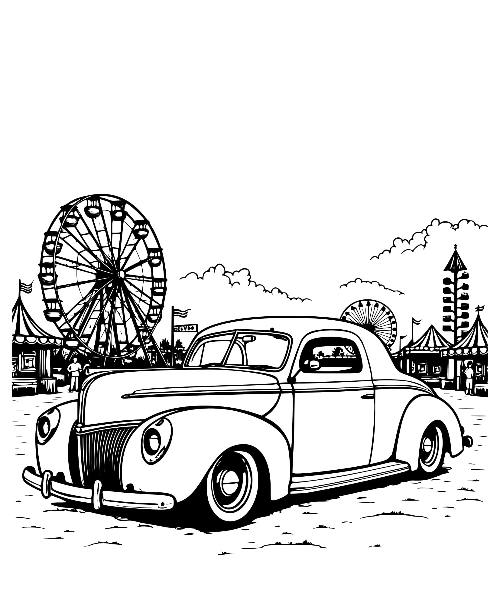 Desenho Ford Deluxe 1940 no Parque de Diversões para Colorir