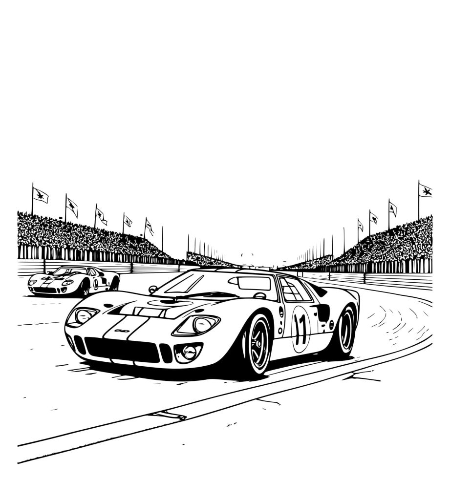 Desenho Ford GT40 1966 na Pista de Corrida para Colorir