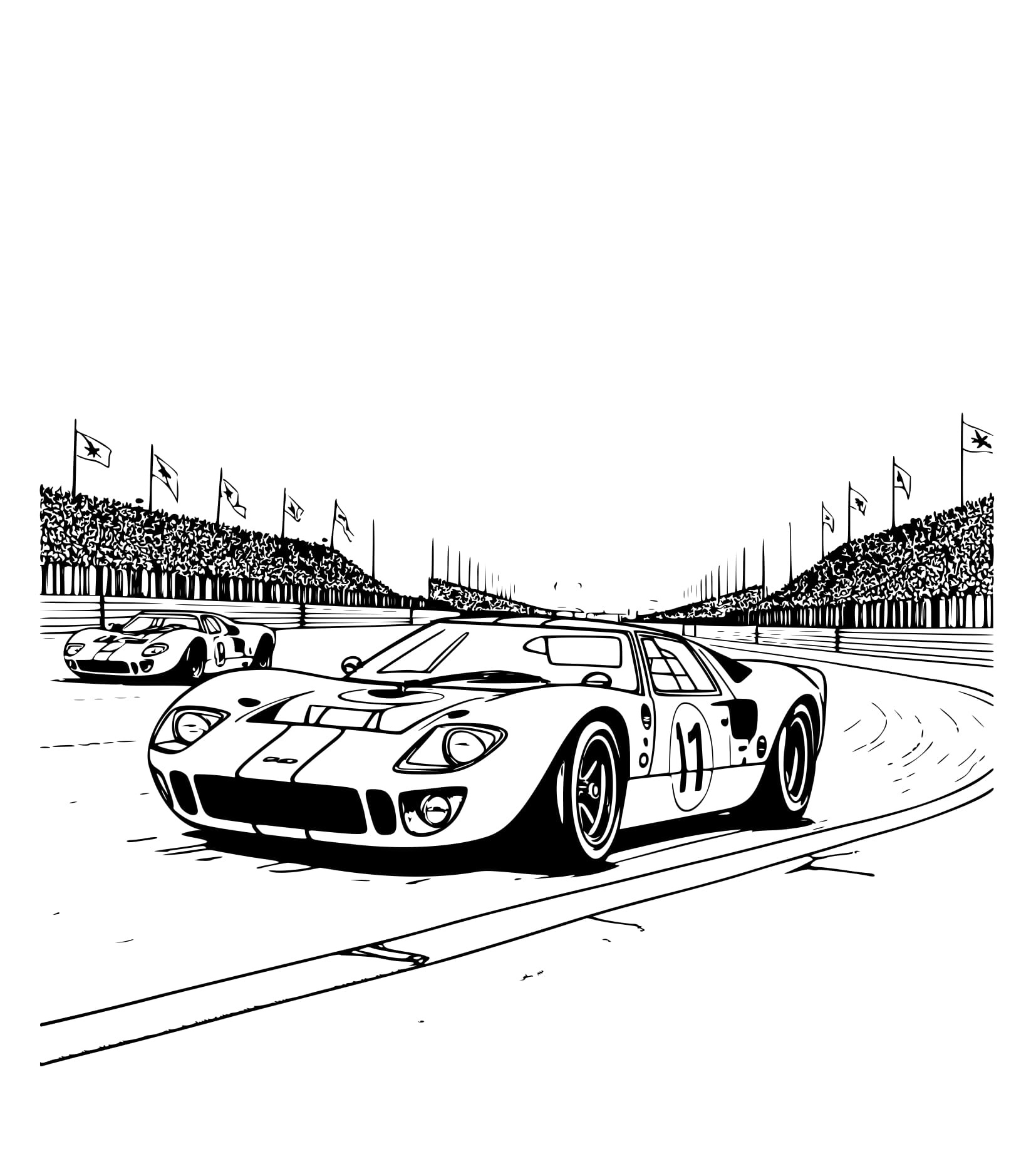 Desenho Ford GT40 1966 na Pista de Corrida para Colorir