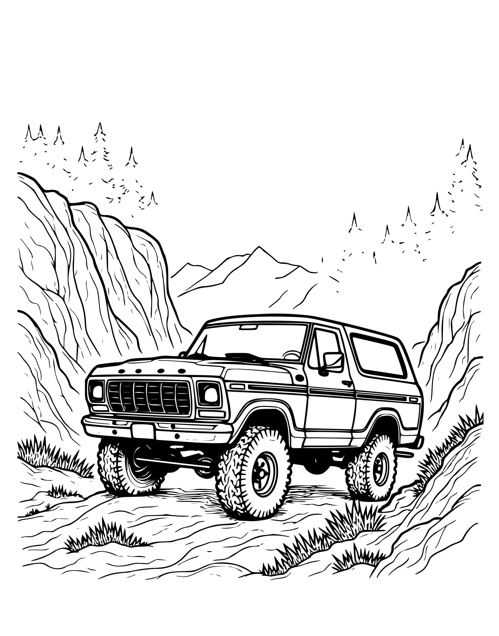 Desenho Ford Bronco Clássico na Montanhas Colorir