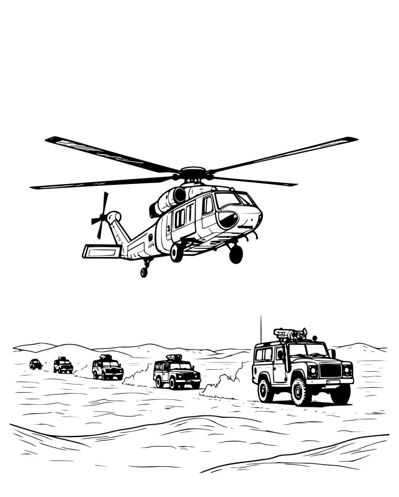 Desenho Helicóptero e Comboio para Colorir