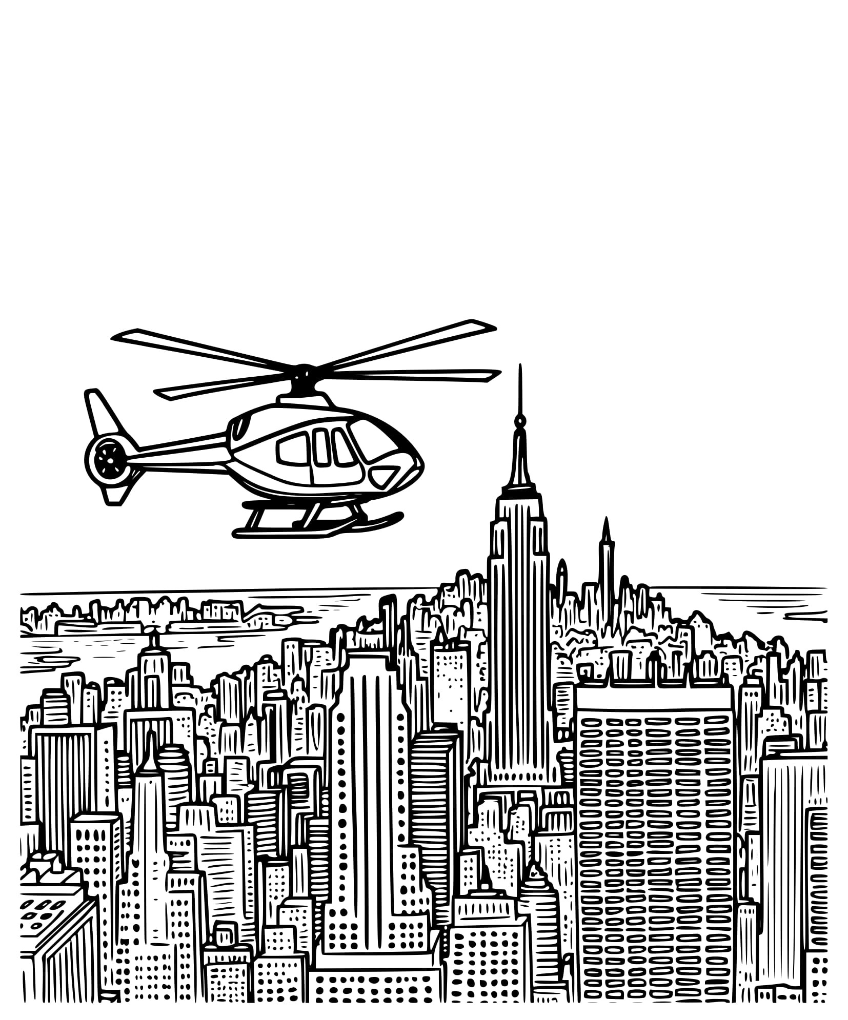 Desenho Helicóptero Sobre a Cidade Colorir
