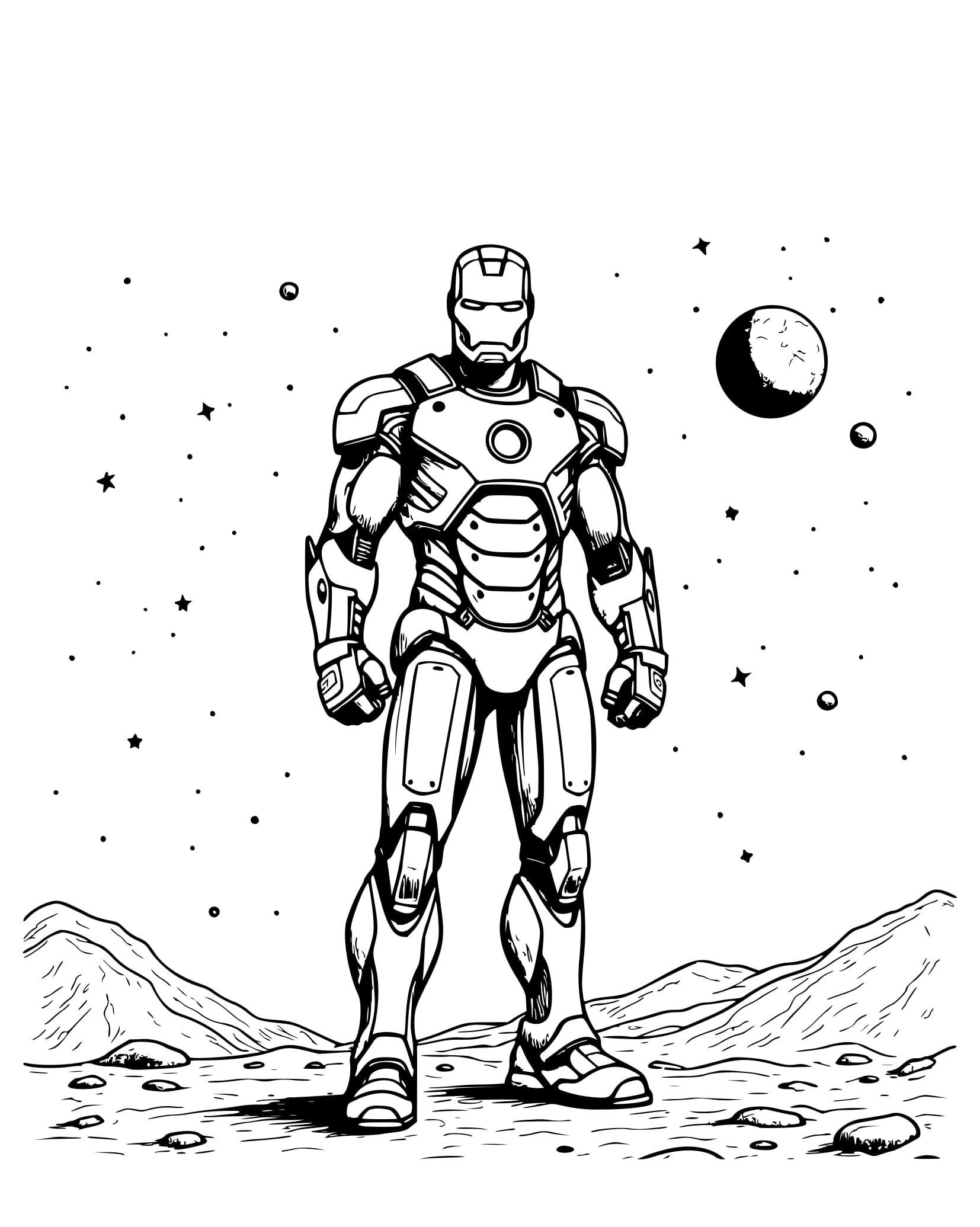 Desenho do Homem de Ferro na Espaço para Colorir
