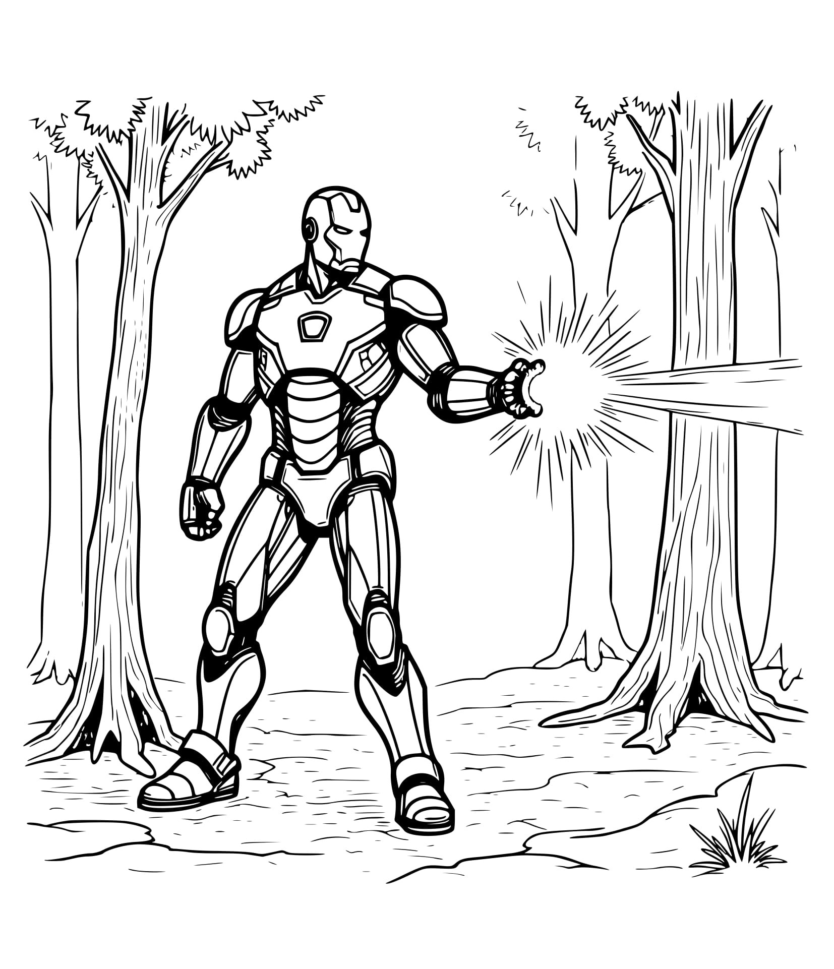 Desenho Homem de Ferro na Floresta para Colorir