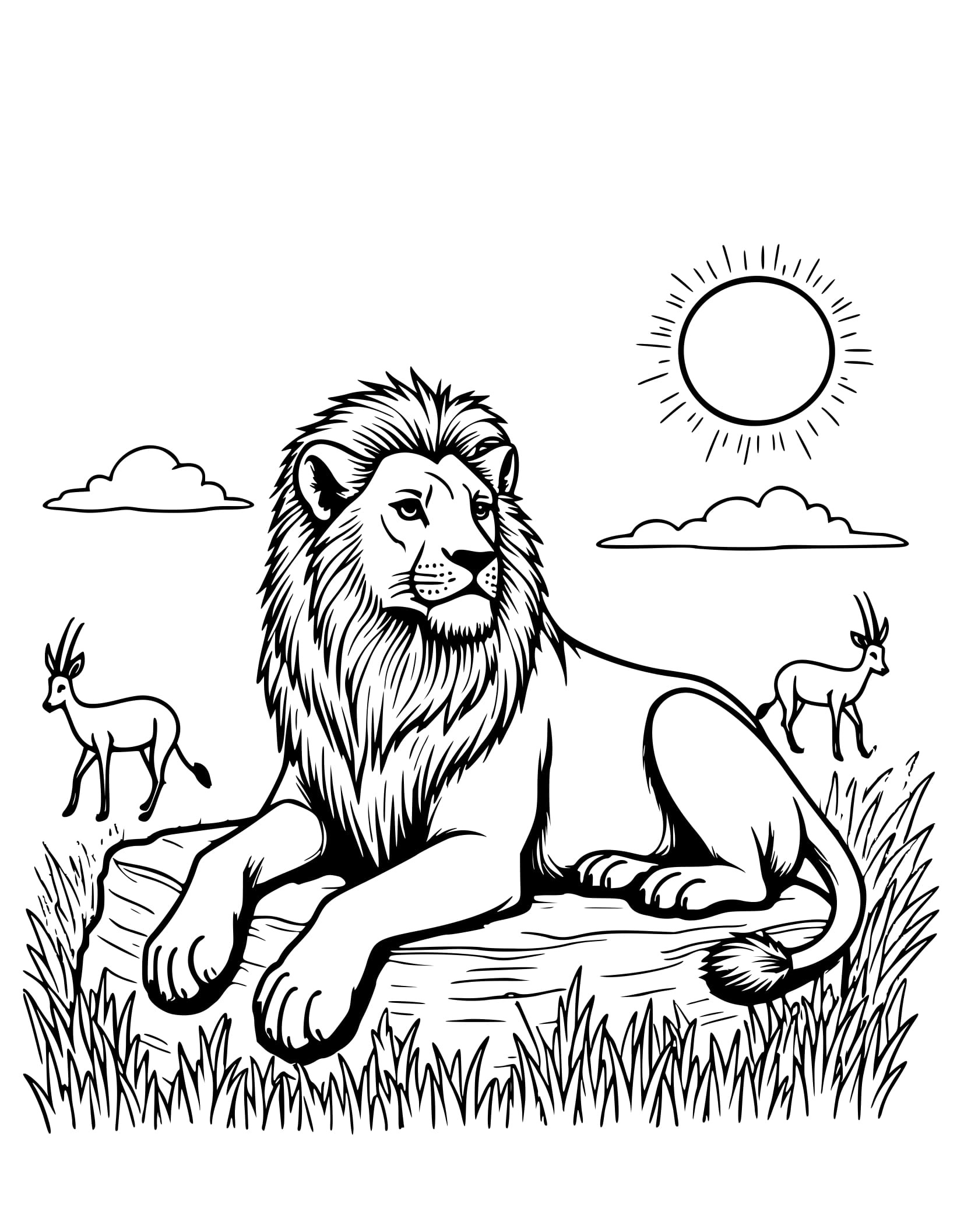 Desenho Leão Descansando na Savana Colorir