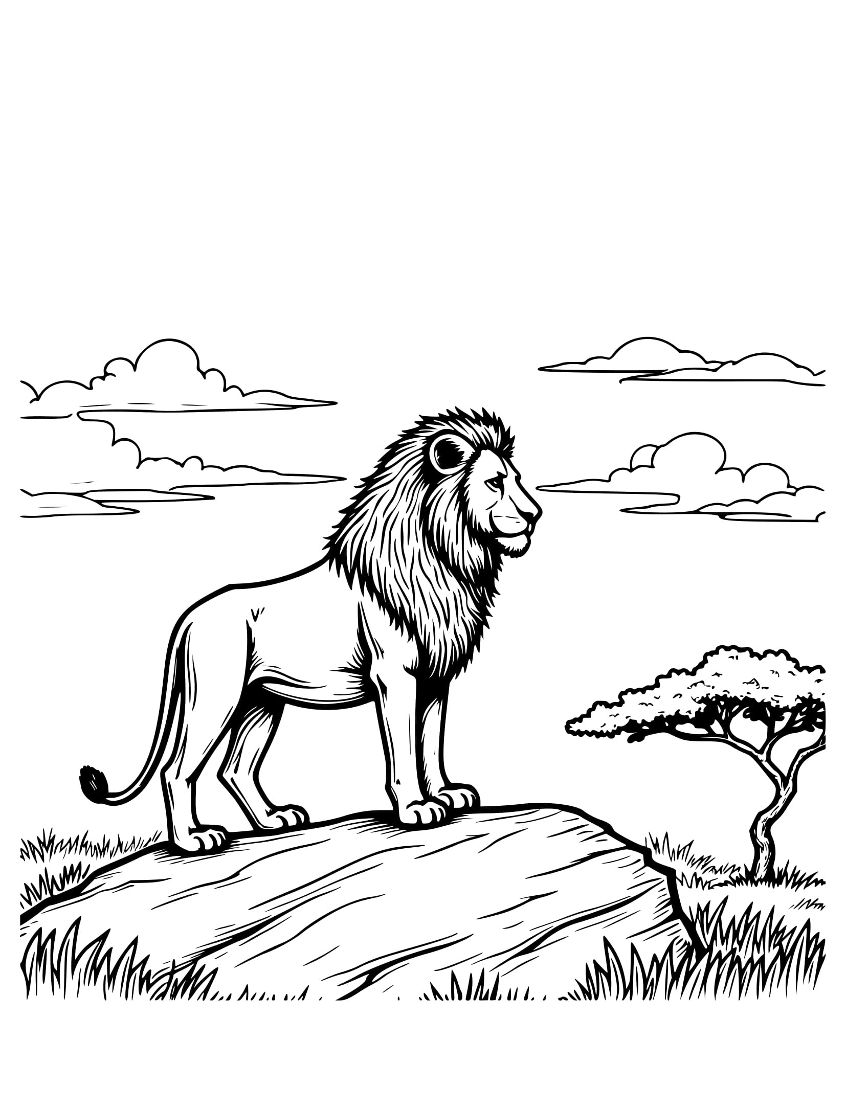 Desenho Leão Sobre uma Rocha de Colorir