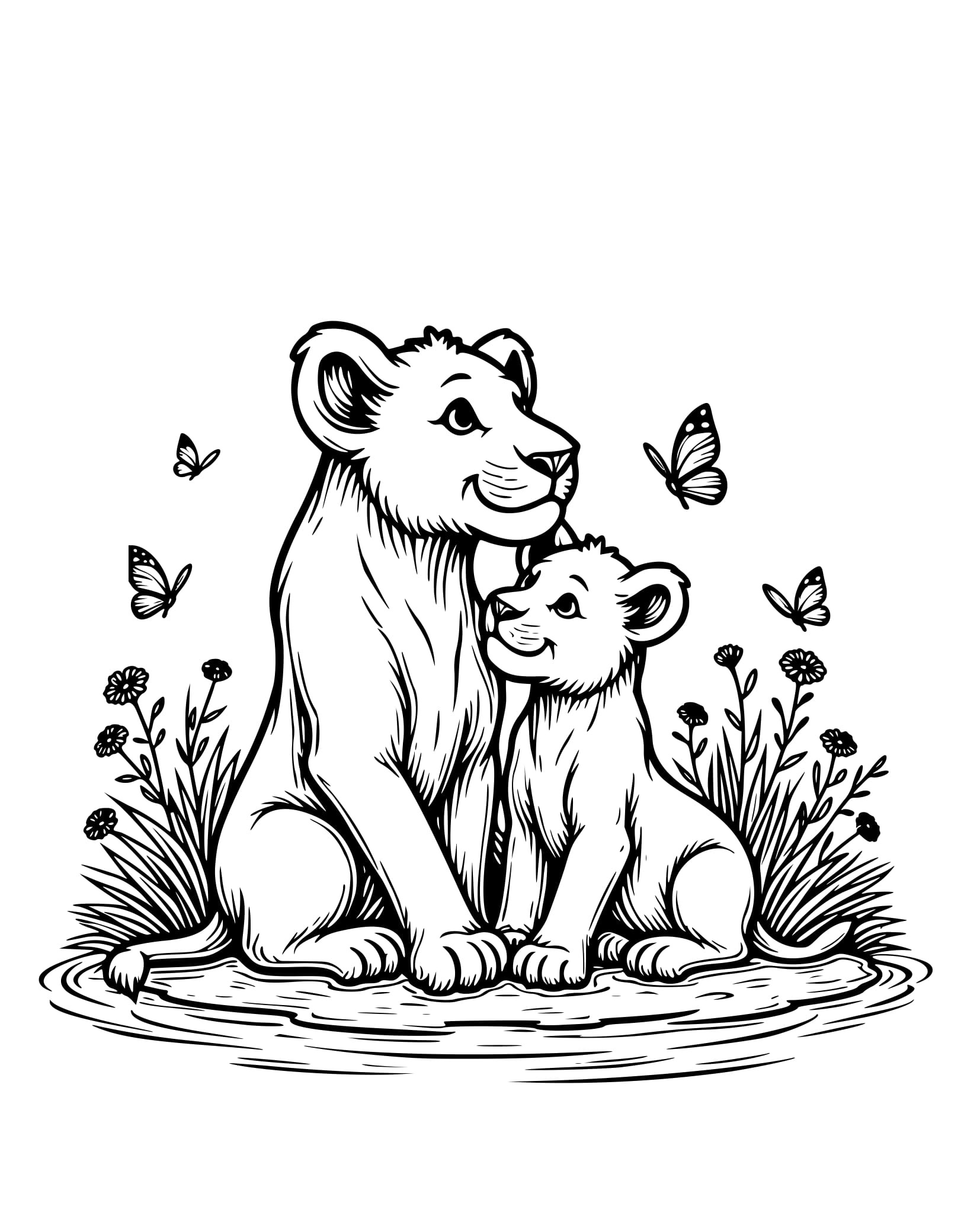 Desenho Leão e filhote Colorir
