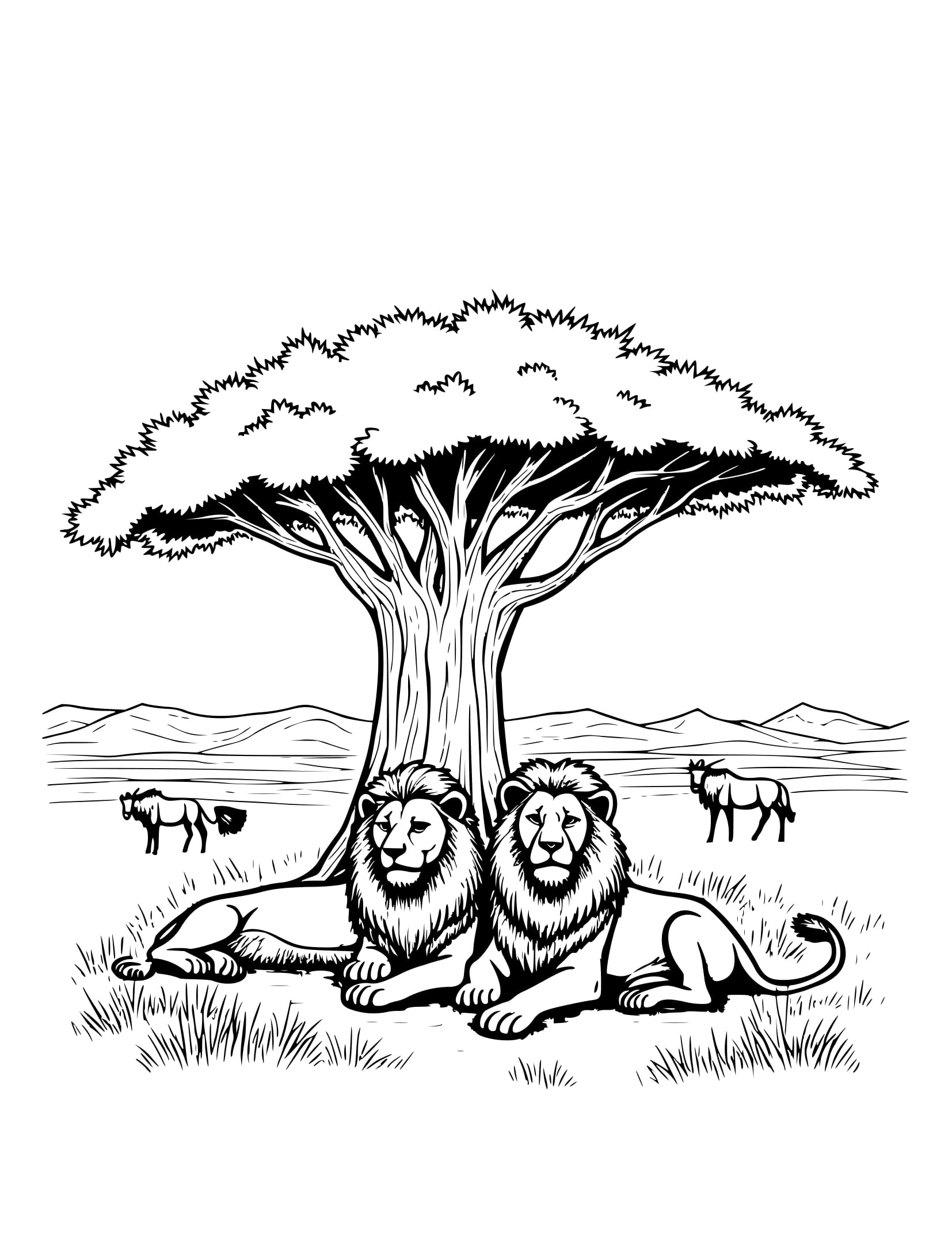 Desenho Leões na Savana Colorir
