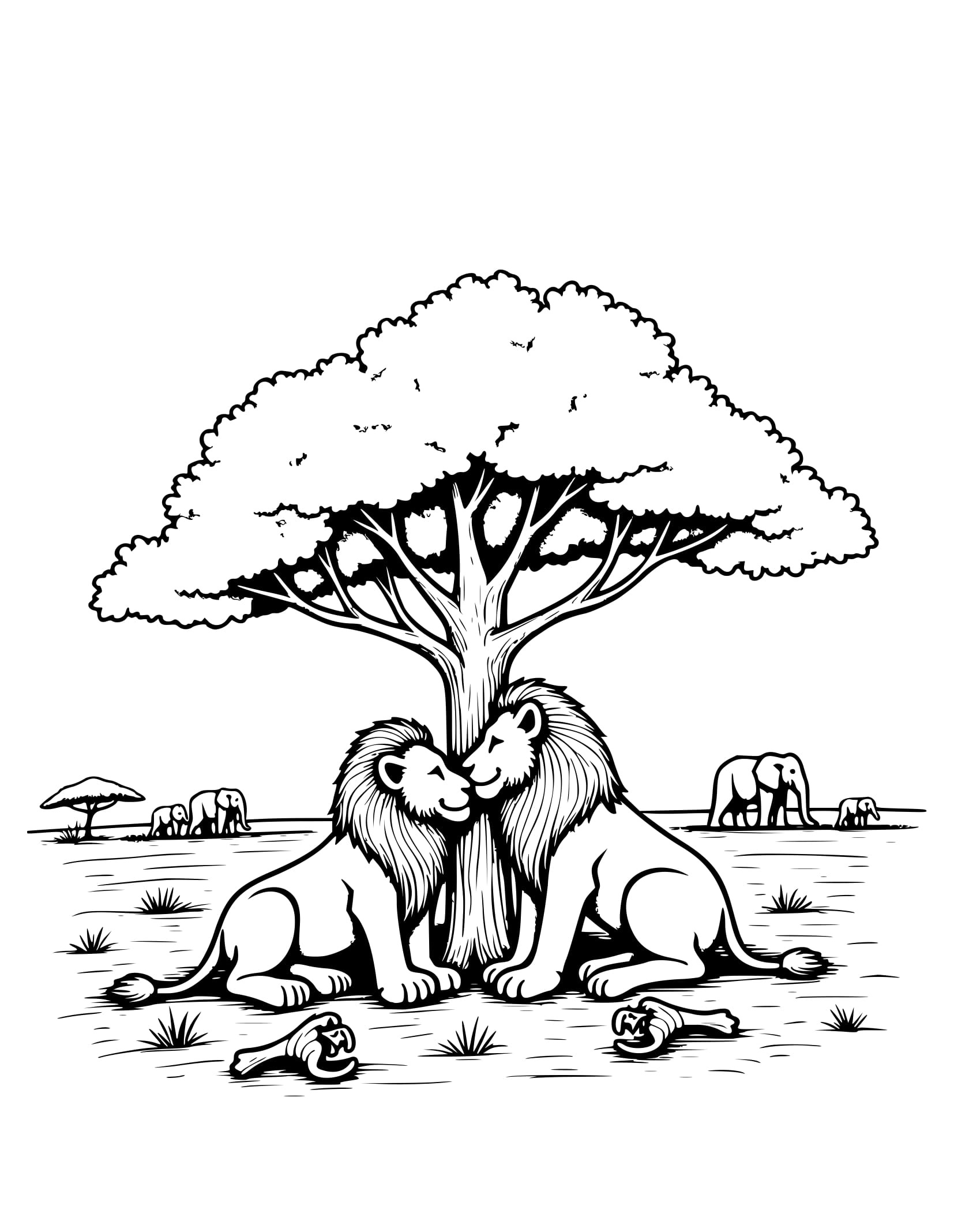 Desenho Leões Sob uma árvore de Colorir