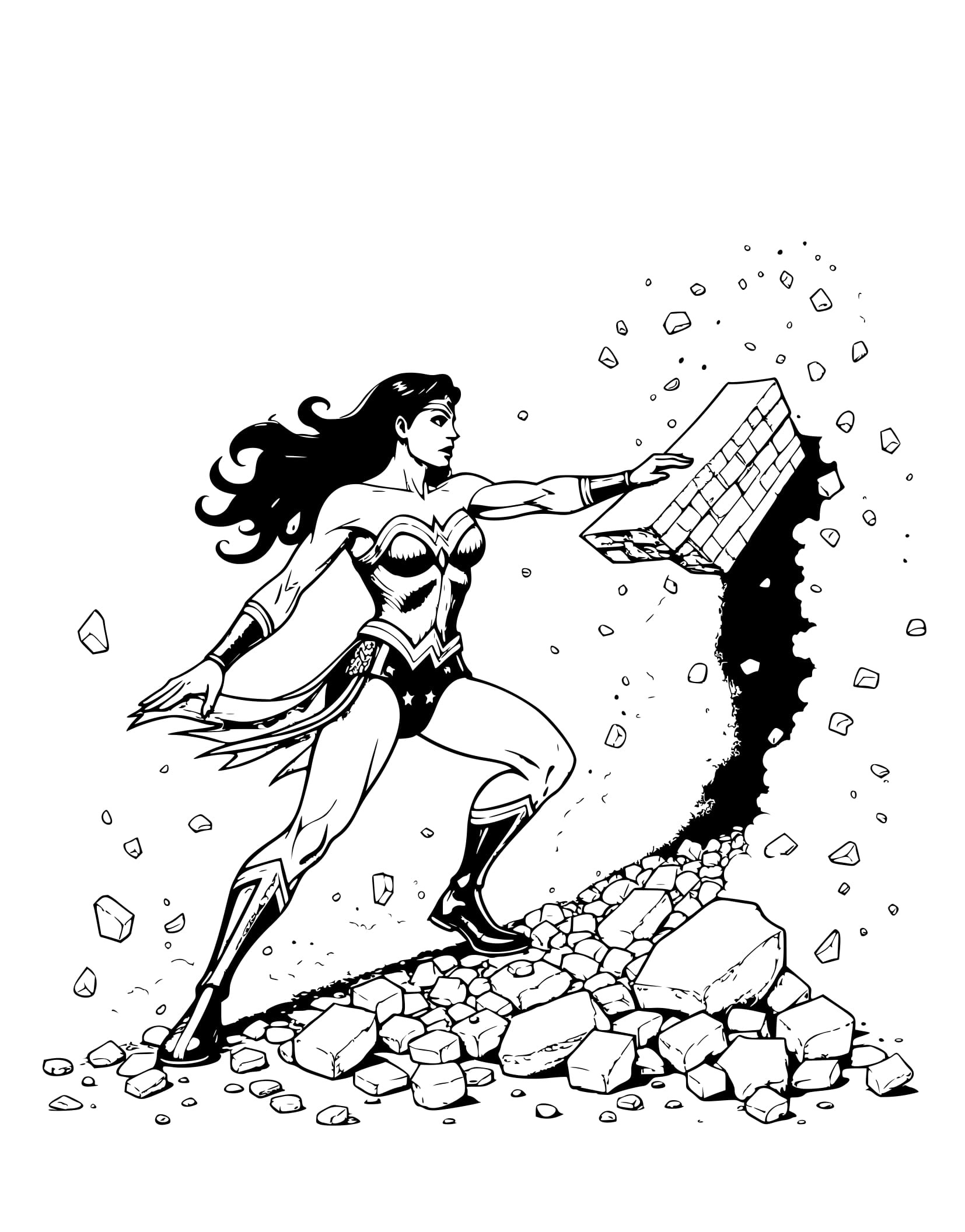 Desenho Mulher-Maravilha Levantando Escombros Colorir