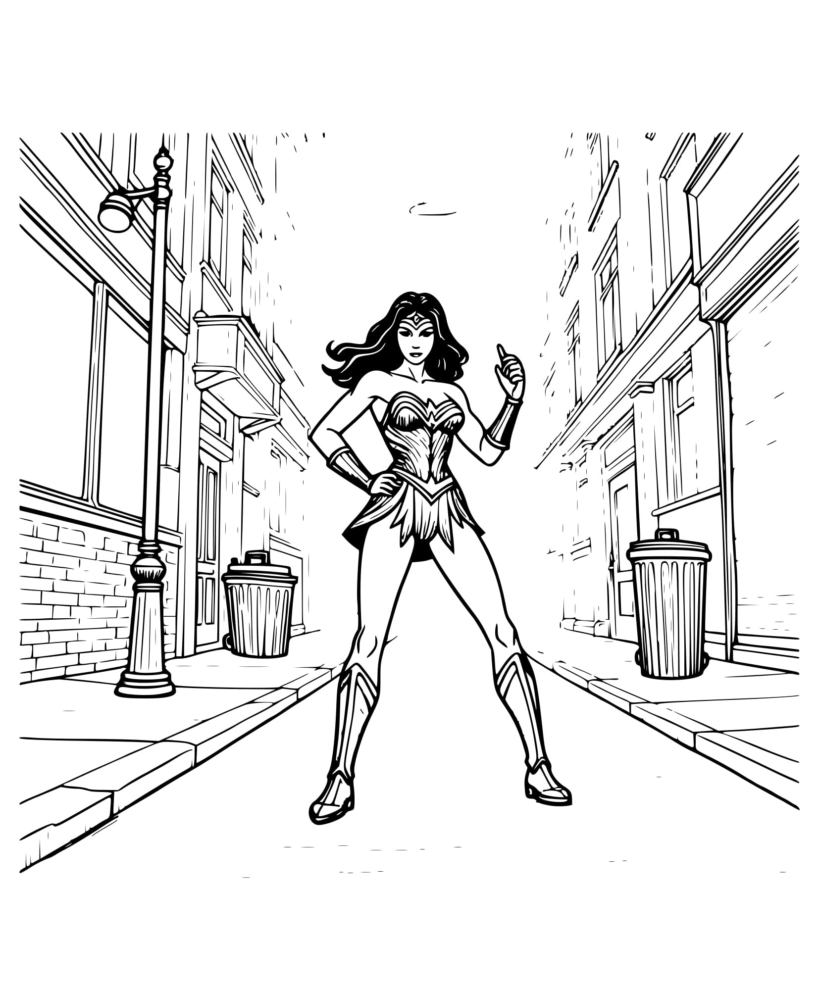Desenho Mulher-Maravilha em Ação para Colorir