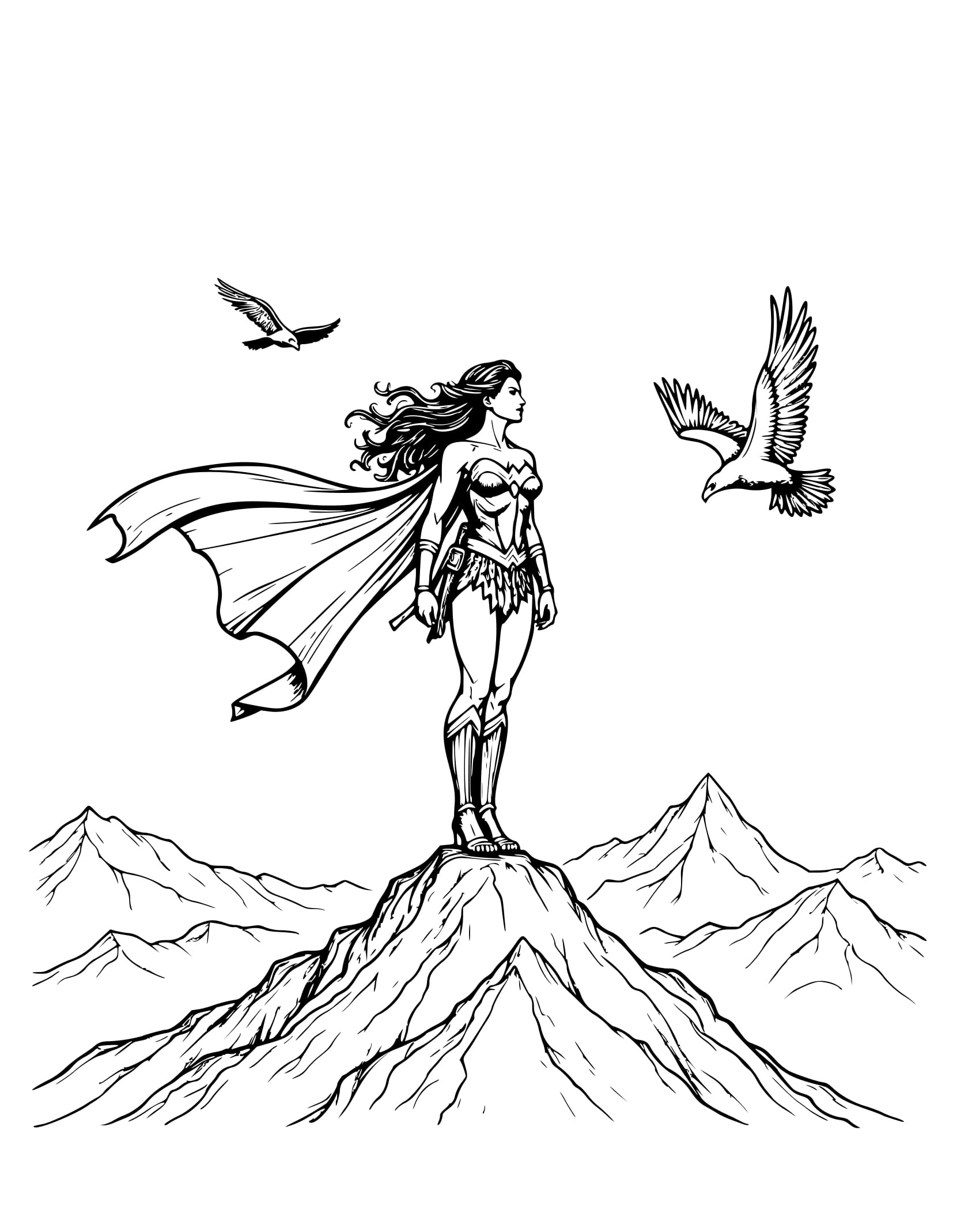 Desenho Mulher Maravilha herói do Montanha para Colorir