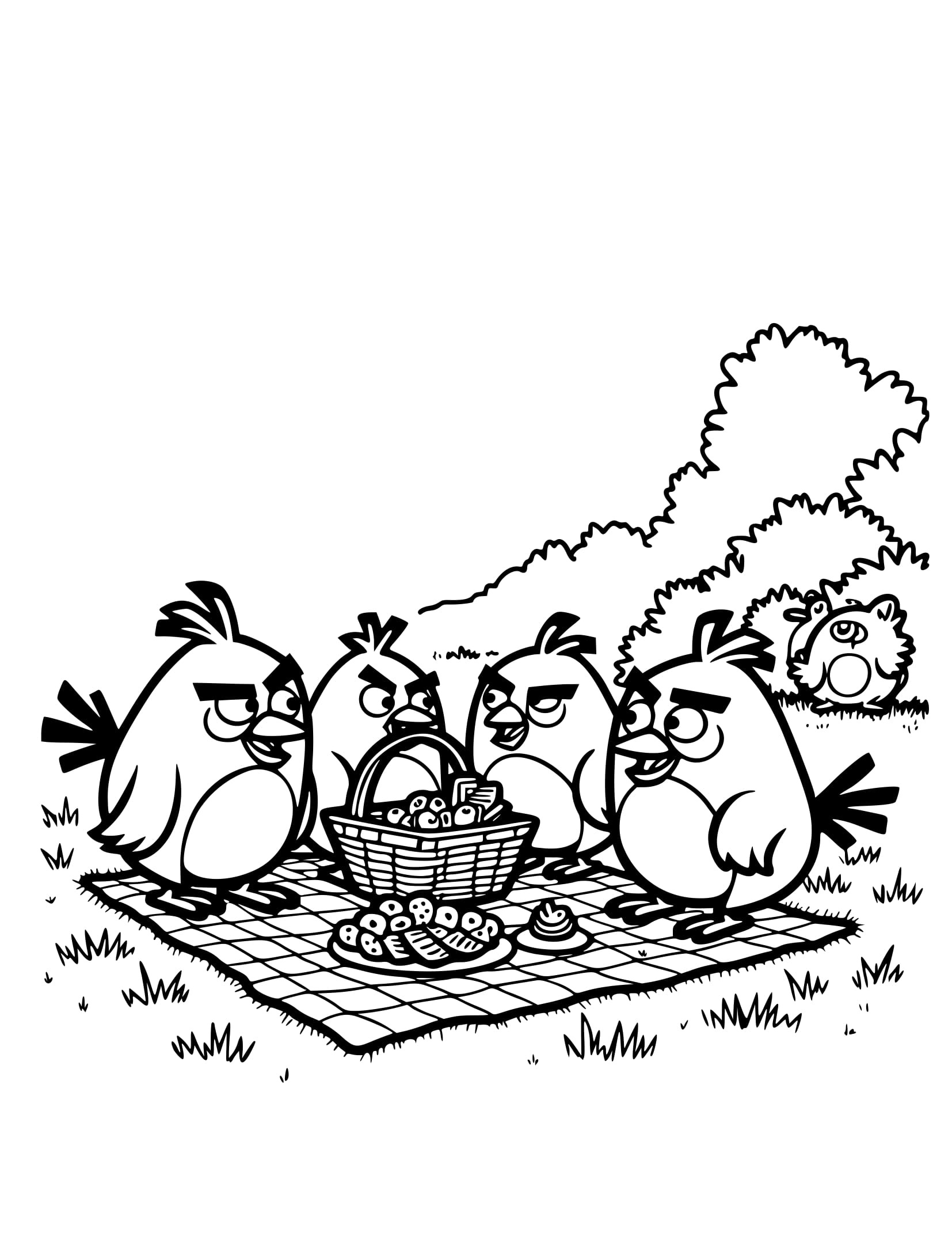 Desenho Piquenique e Angry Birds Colorir